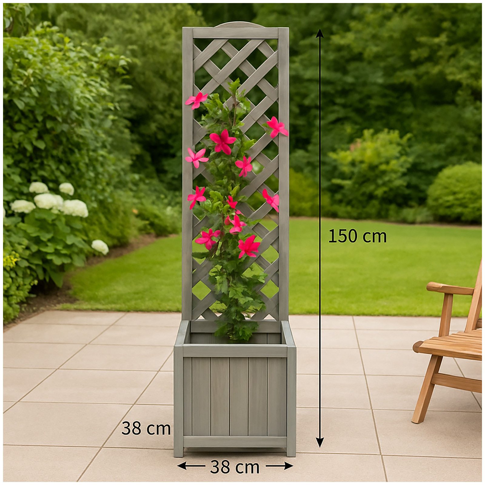 HTI-Living Pflanzkübel Pflanzkasten mit Rankgitter aus Holz grau (Stück, 1 St., 1x Pflanzkübel mit Rankgitter), Blumenkasten mit Spalier Holz