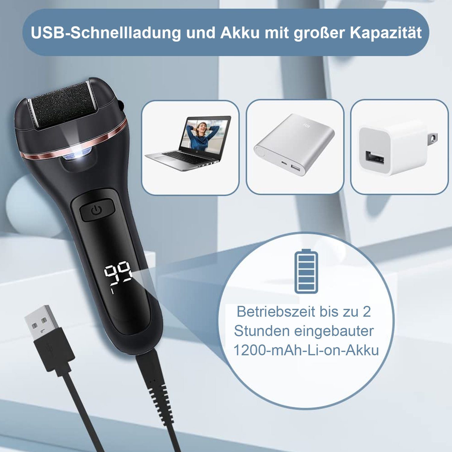 Kpaloft Elektrischer Hornhautentferner, USB Ersatzwalzen Modi 3 2 Pediküre-Set