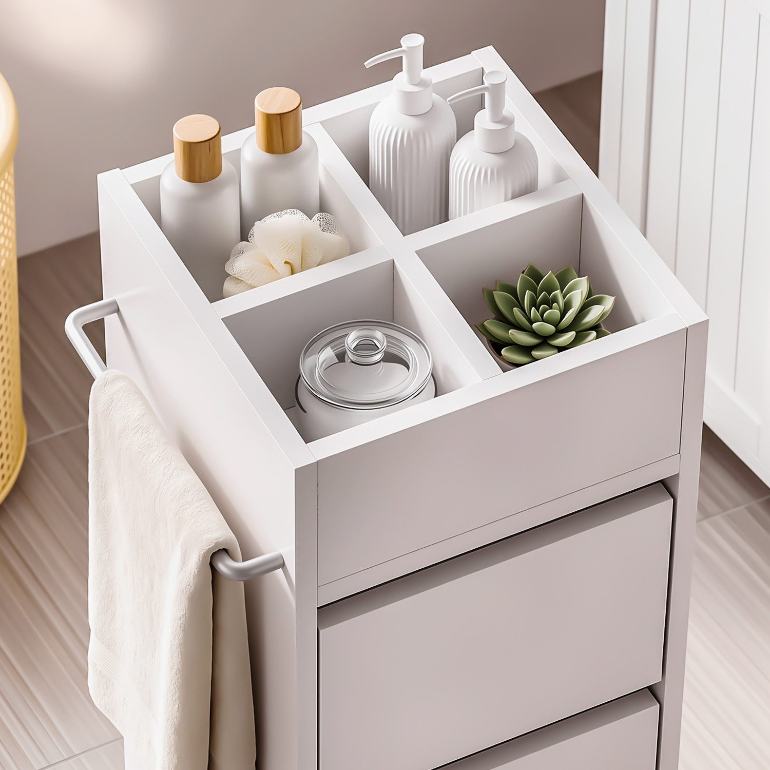 oyajia Badkommode Badezimmerschrank Badschrank Beistellschrank (Badschrank schmal, mit 3 Schubladen, 4 Fächern)