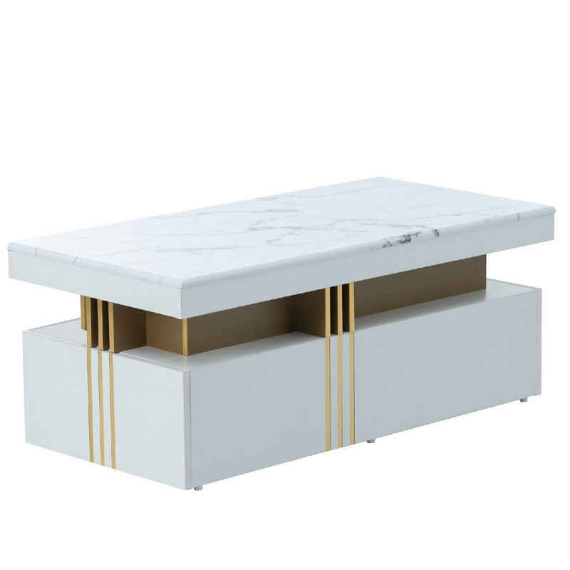 AUFUN Couchtisch rechteckiger Tischplatte, mit 2 Schubladen, für Wohnzimmer