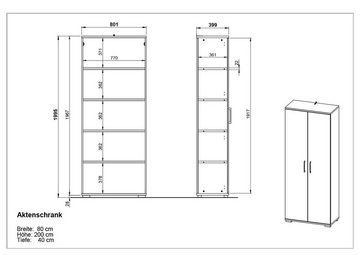 möbelando Aktenschrank 416 (BxHxT: 80x200x40 cm) in anthrazit, hellbraun mit 2 Türen und 4 Einlegeböden