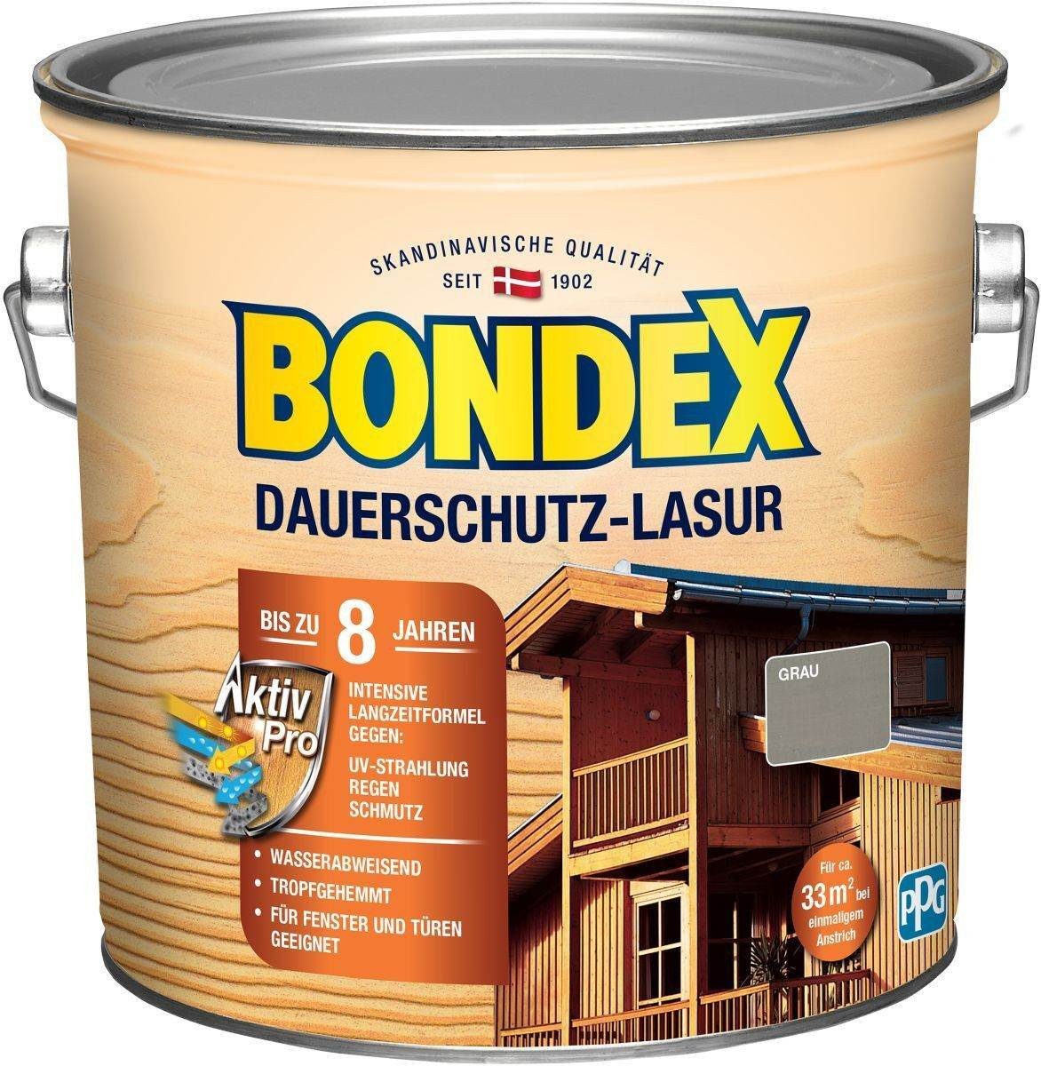 Bondex Holzschutzlasur BONDEX Dauerschutz-Lasur Außen, Holzfarbe, wetterschutz, 2,5 l, Grau