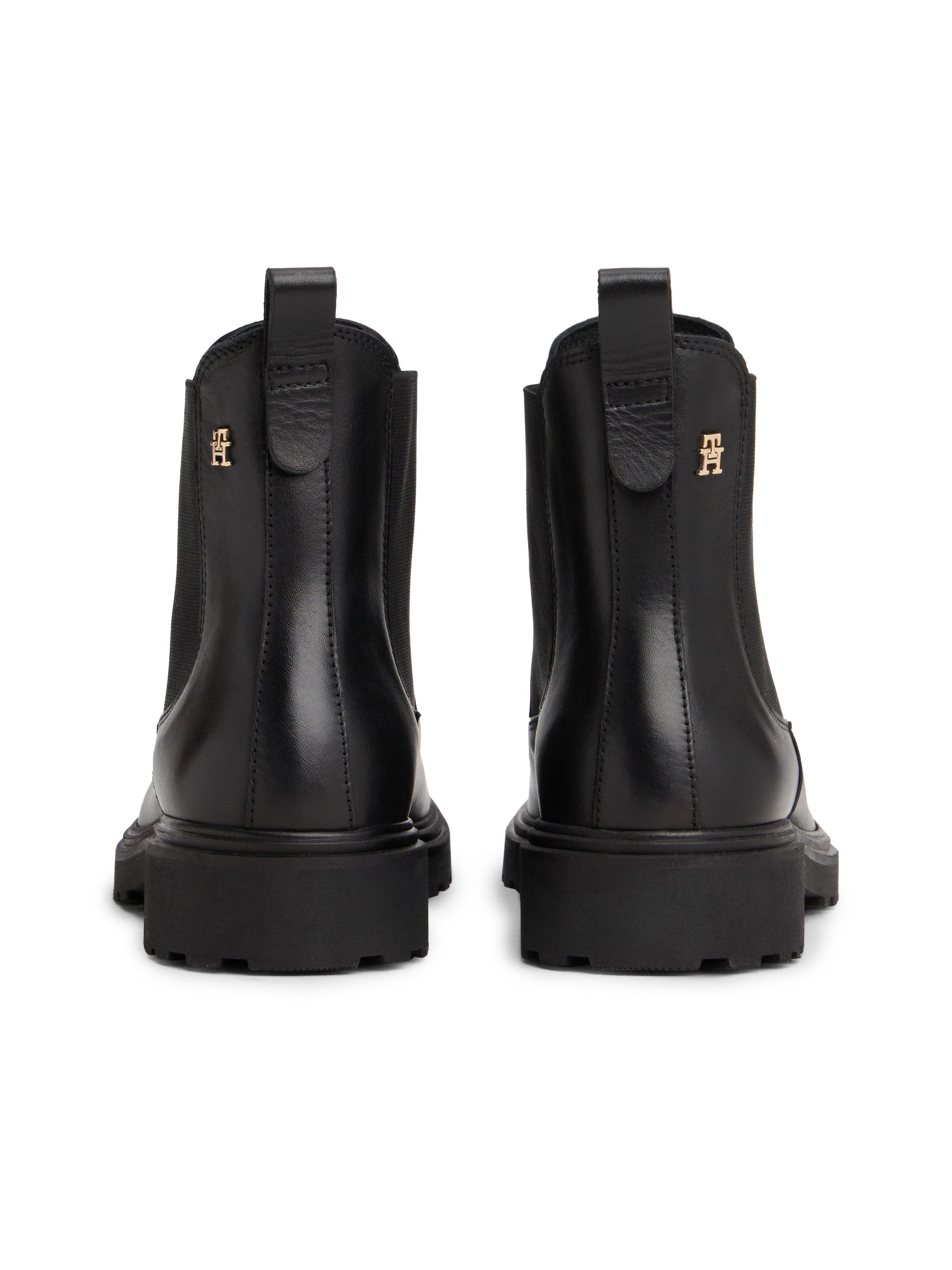 Tommy Hilfiger TH LEATHER CLEATED CHELSEA Chelseaboots, Blockabsatz, Stiefelette, Schlupfboots, beidseitiger Stretcheinsatz