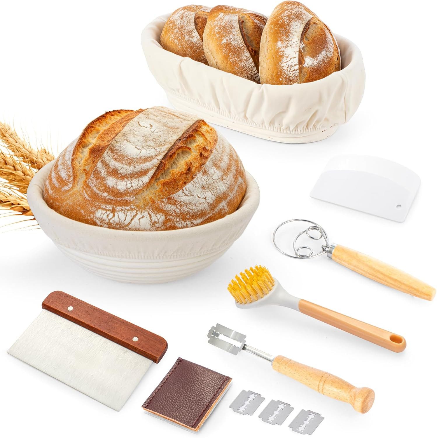 Youyijia Brotbackform Brotkorb Set, 9-Zoll-Rundkorb und 10-Zoll-Ovalkorb für Sauerteigbrot