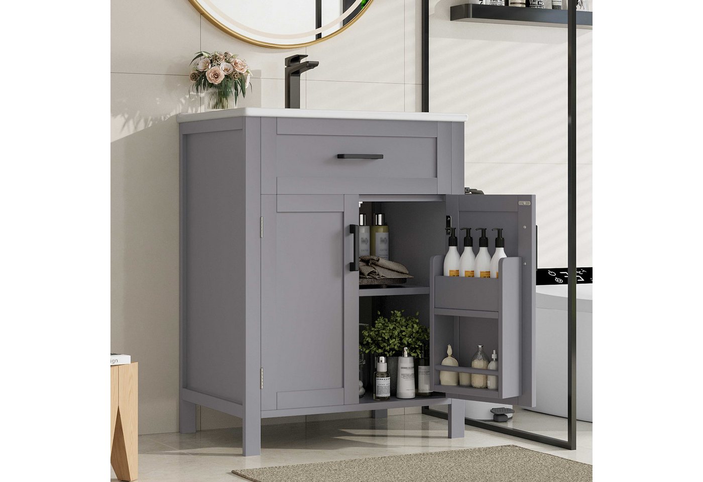 Thumbnail - BlingBin Waschtisch Doppeltürregale Badezimmerschrank mit Waschbecken,Waschtisch (1 Set, 1-St., 60 x 46 x 84,8 cm), Bade...