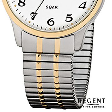 Regent Quarzuhr Regent Herren-Armbanduhr silber gold Analog, (Analoguhr), Herren Armbanduhr rund, mittel (ca. 36mm), Edelstahl, goldarmband