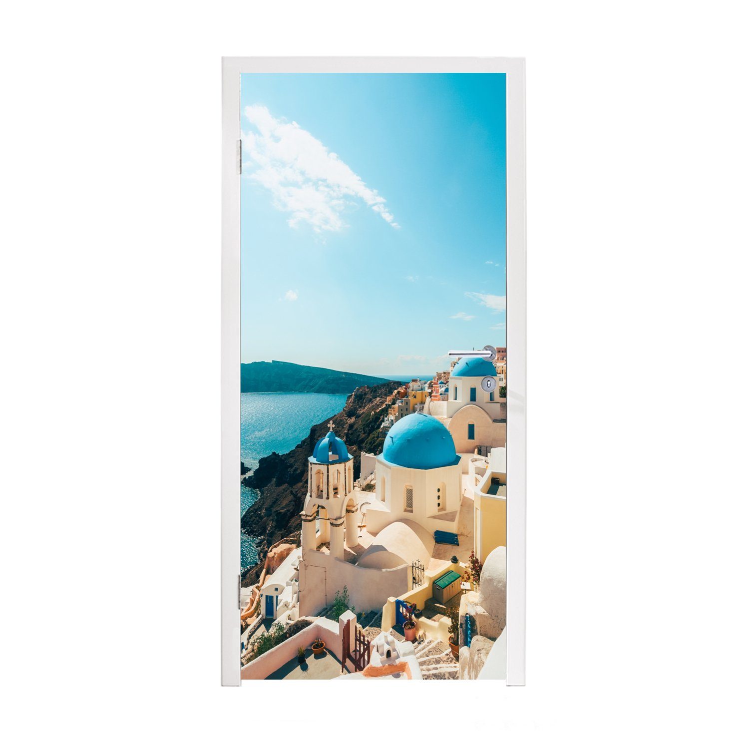MuchoWow Türtapete Nachmittag in Santorini Griechenland, Matt, bedruckt, (1 St), Fototapete für Tür, Türaufkleber, 75x205 cm