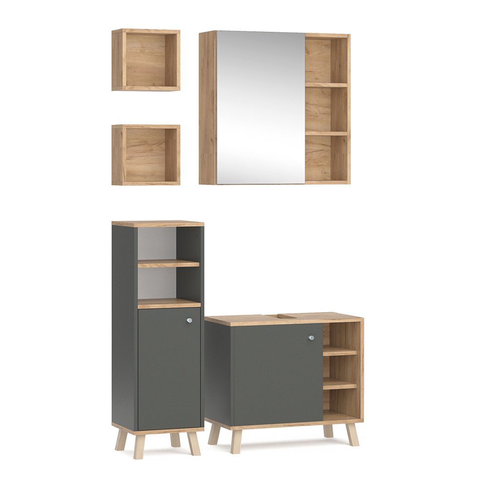 Vicco Badmöbel-Set Senyo, Anthrazit/Goldkraft Eiche, 4 günstig online kaufen