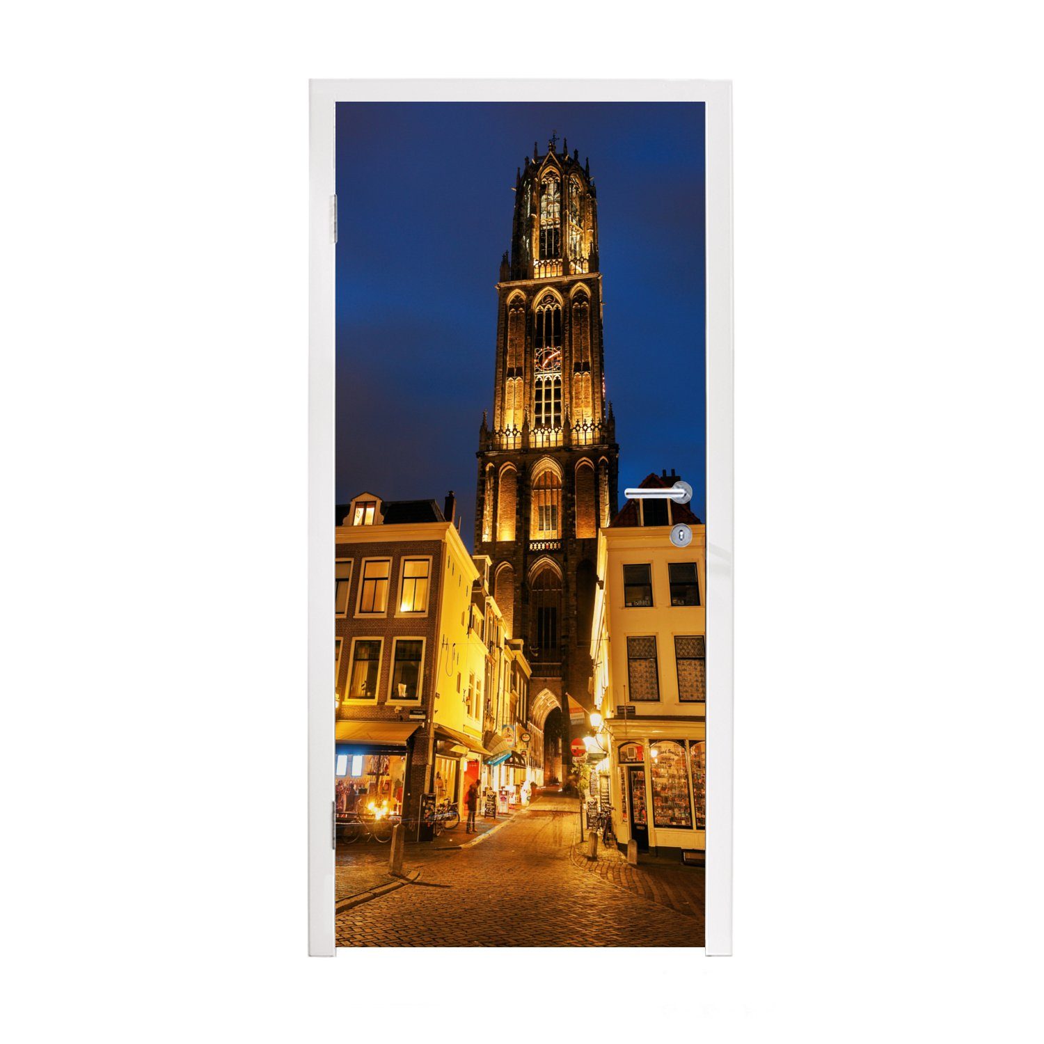 MuchoWow Türtapete Nacht - Domturm - Utrecht, Matt, bedruckt, (1 St), Fototapete für Tür, Türaufkleber, 75x205 cm