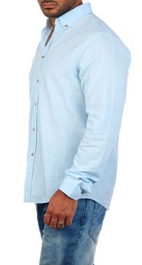 CARISMA Langarmhemd Herren Leinen Baumwoll Mix Casual Hemd 8529 Regular Button-Down-Kragen Langarm Uni