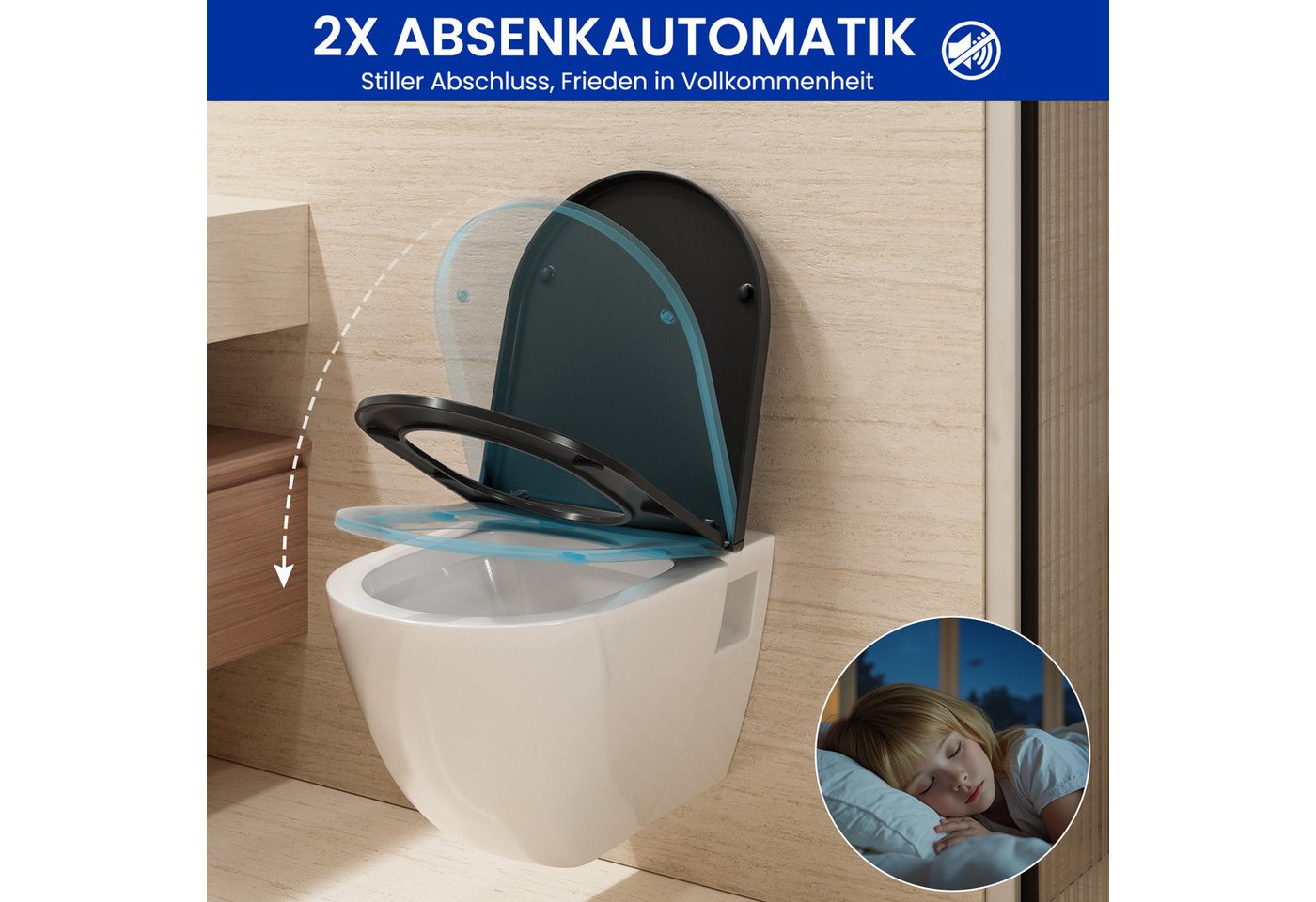 Thumbnail - DERW MAX WC-Sitz mit Absenkautomatik & Schnellverschluss (Toilettensitz und Toilettendeckel in einem), Tragfähigkeit bis...