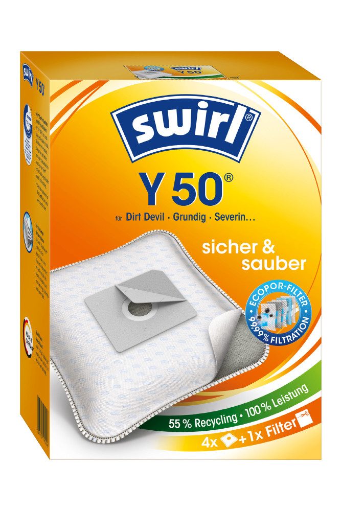Swirl Пылесборники Swirl Y50 Y 50, passend für Dirt Devil Progess Severin Staubsauger, inkl. 2 Фильтры - zuschneidbar, 8 St., Optimale Passform, MicroPor® Plus-Qualität für lange Nutzungsdauer