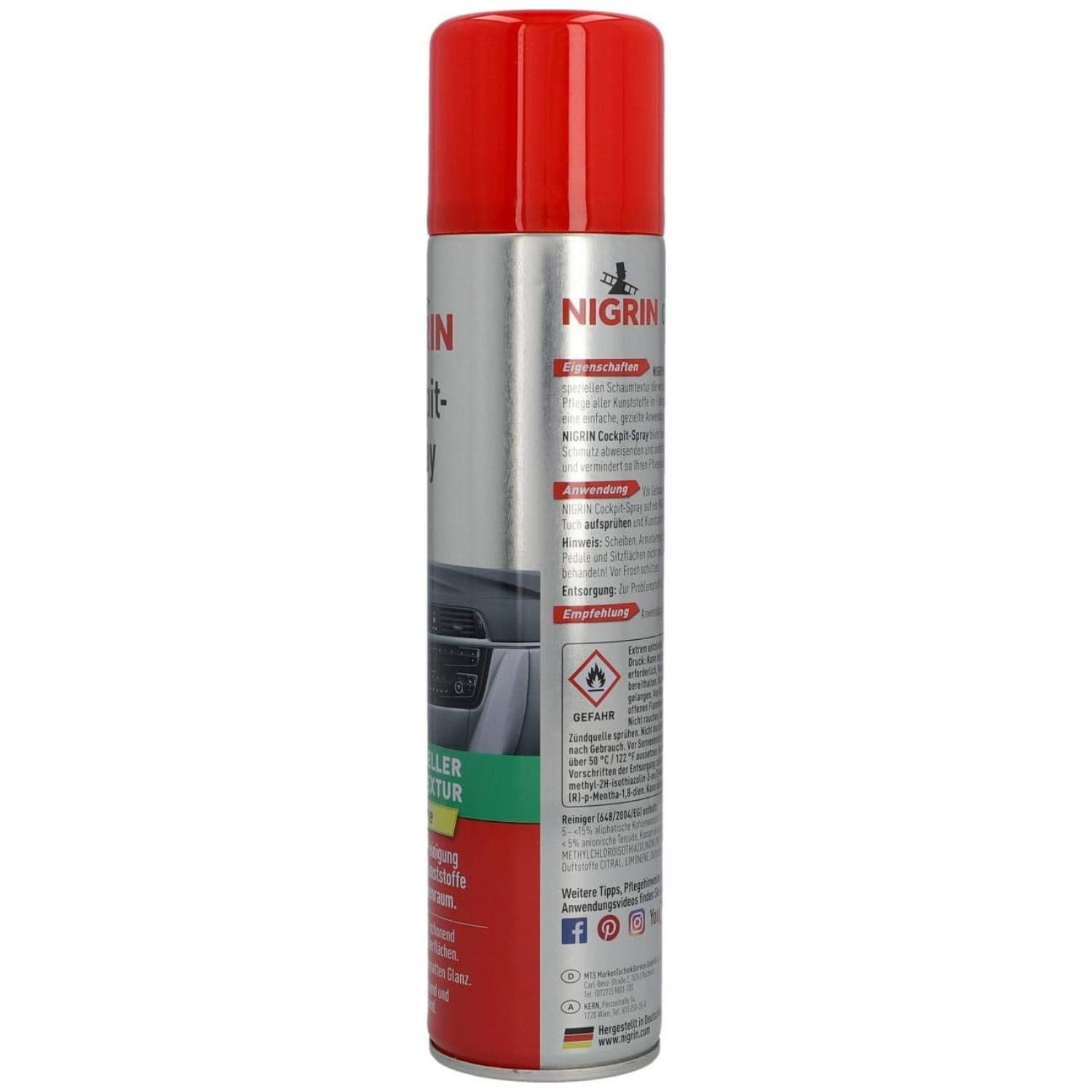 NIGRIN Cockpit-Spray Pfleger 400ml Zitrone Reinigung Cockpit-Reiniger (Reinigungsschaum Kunststoff-Pflege Cockpit-Reiniger Farbauffrischer)