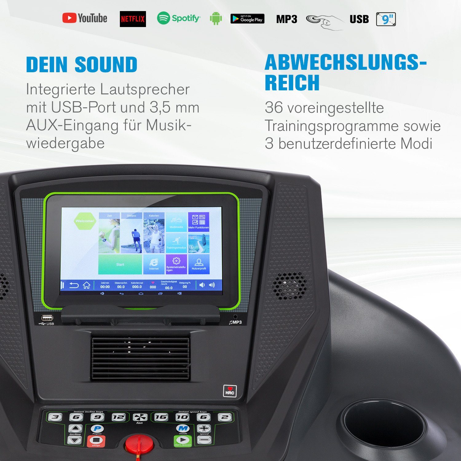 Capital Sports Laufband Infinity Track 6.0, Treadmill Laufbahn mit Pulssensor 36 Programme klappbar Bodenrollen