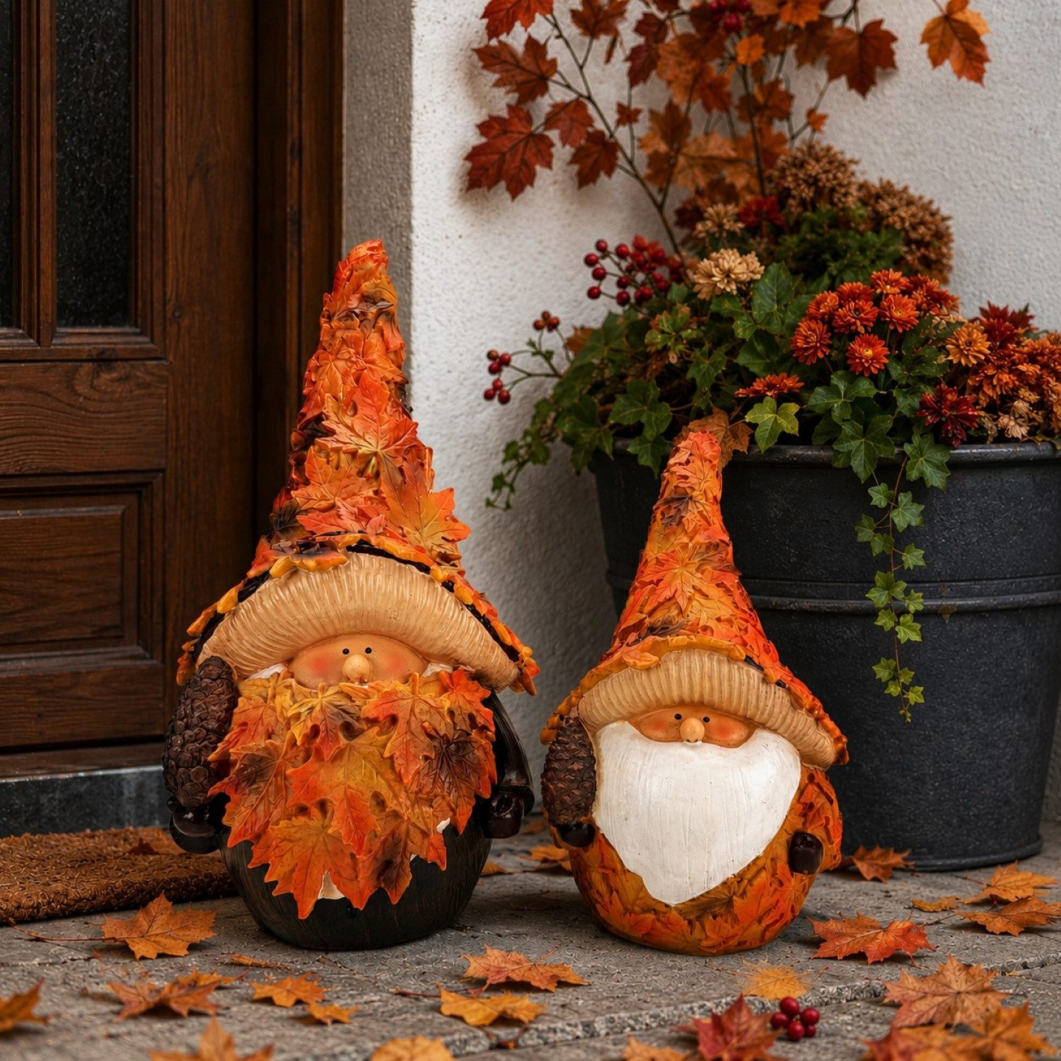 Online-Fuchs Gartenfigur für draußen - Zwerg, Wichtel, Gnom, bis 34 cm groß - Herbstdekoration, (Gartendeko, sorgen für eine warme Herbstatmosphäre), aus hochwertigem Kunstharz (Polyresin) gefertigt - wetterfest