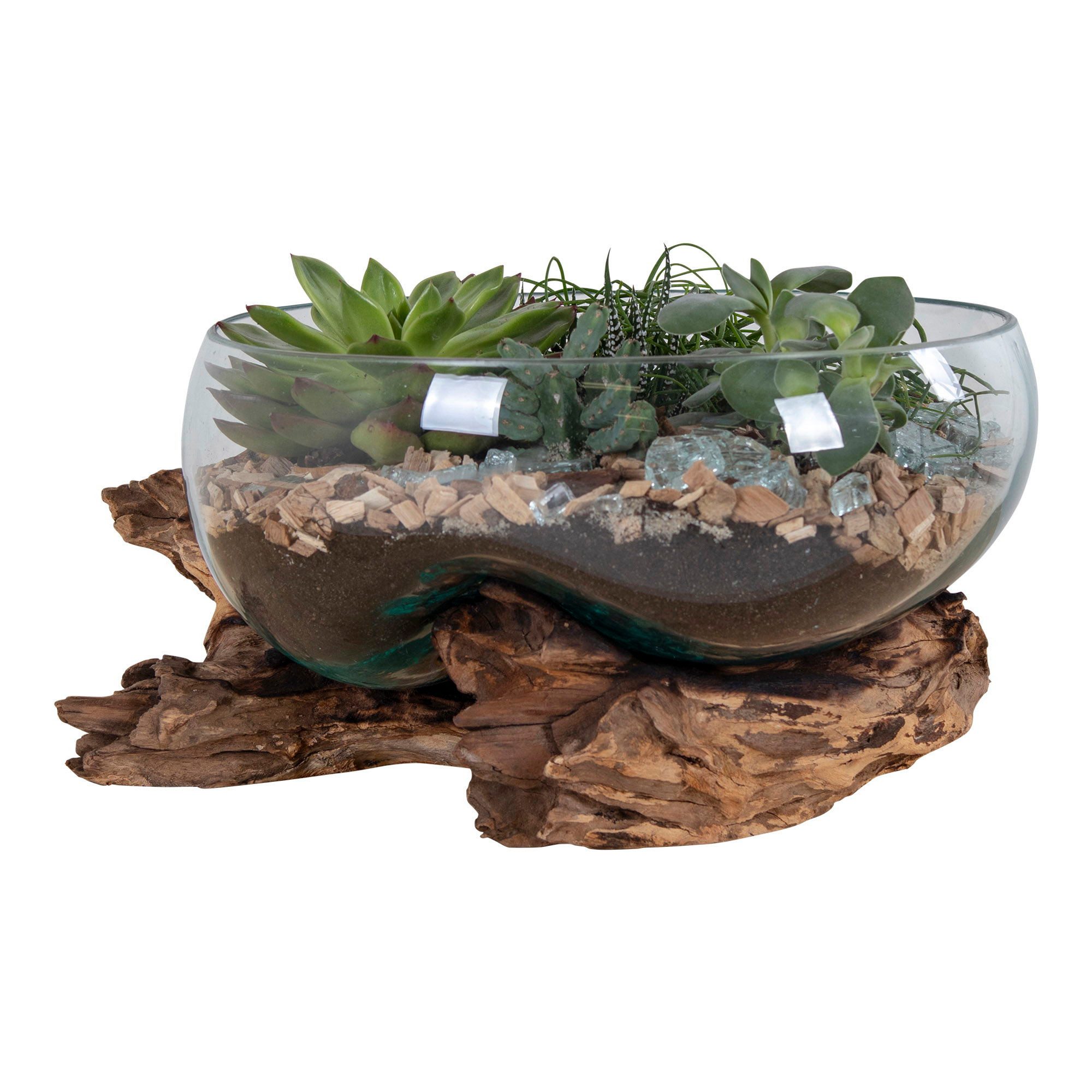 tinkaro Dekovase San Marino Waterdrop Dekoration H:20 cm Natur (1 St), Deko-Objekt aus Naturholz, Glas und Stahl für verschiedene Wohnräume