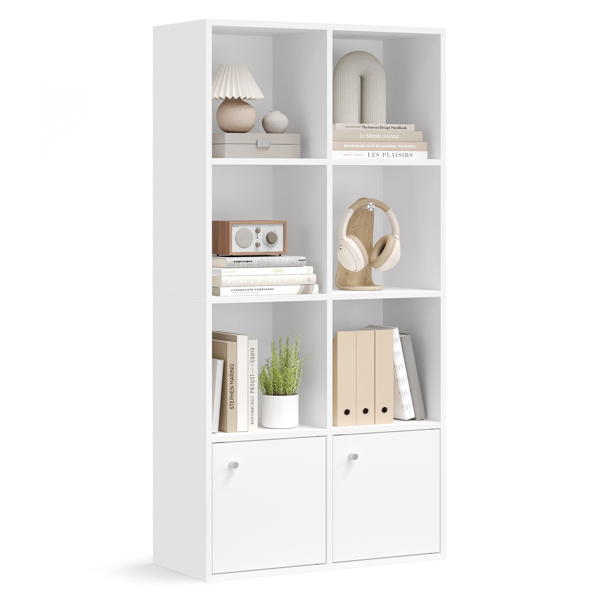 VASAGLE Bücherregal offenes Aufbewahrungsregal, für Wohnzimmer, Homeoffice, Esszimmer, 2 Fächer mit Türen, 4-stöckiges Regal, 29 x 65,8 x 130 cm
