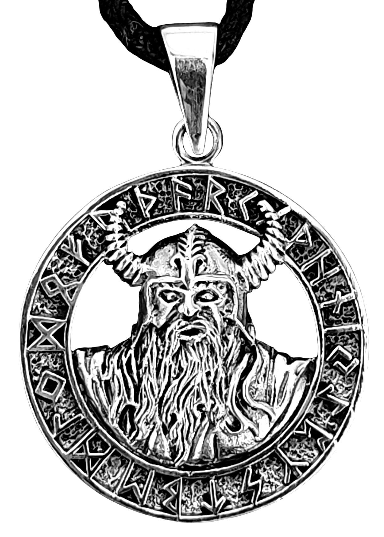 Kettenanhänger Wikinger Portrait 925 Sterling Silber Krieger Helm Hörner Runen