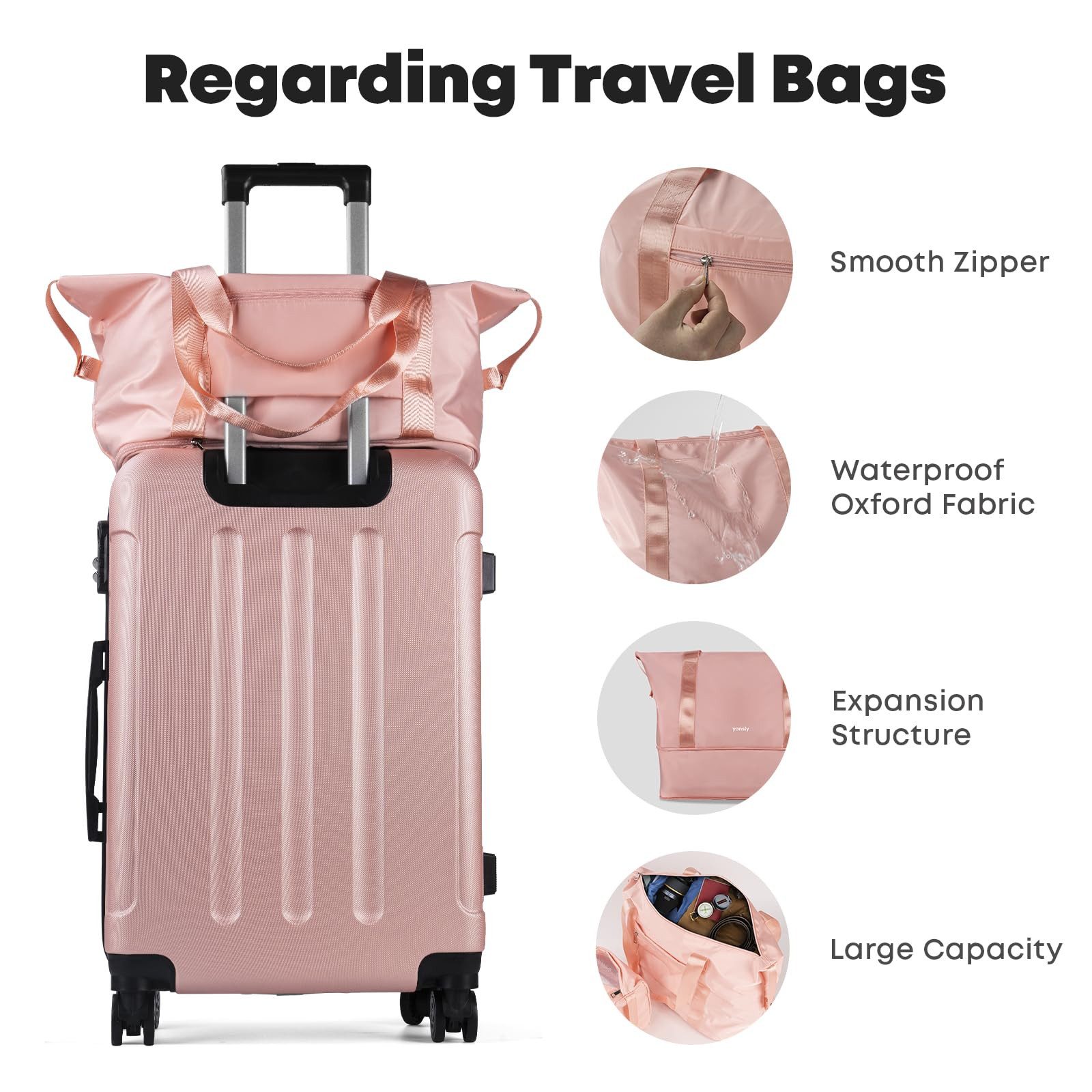 YONSLY Reisetasche Leichte Weekender-Reisetasche mit Kulturbeutel für (Spar-Set, Reisetasche + Kulturbeutel), Erweiterbar, mit Trolleygurt, Nylon-Gewebe, waschbar und leicht