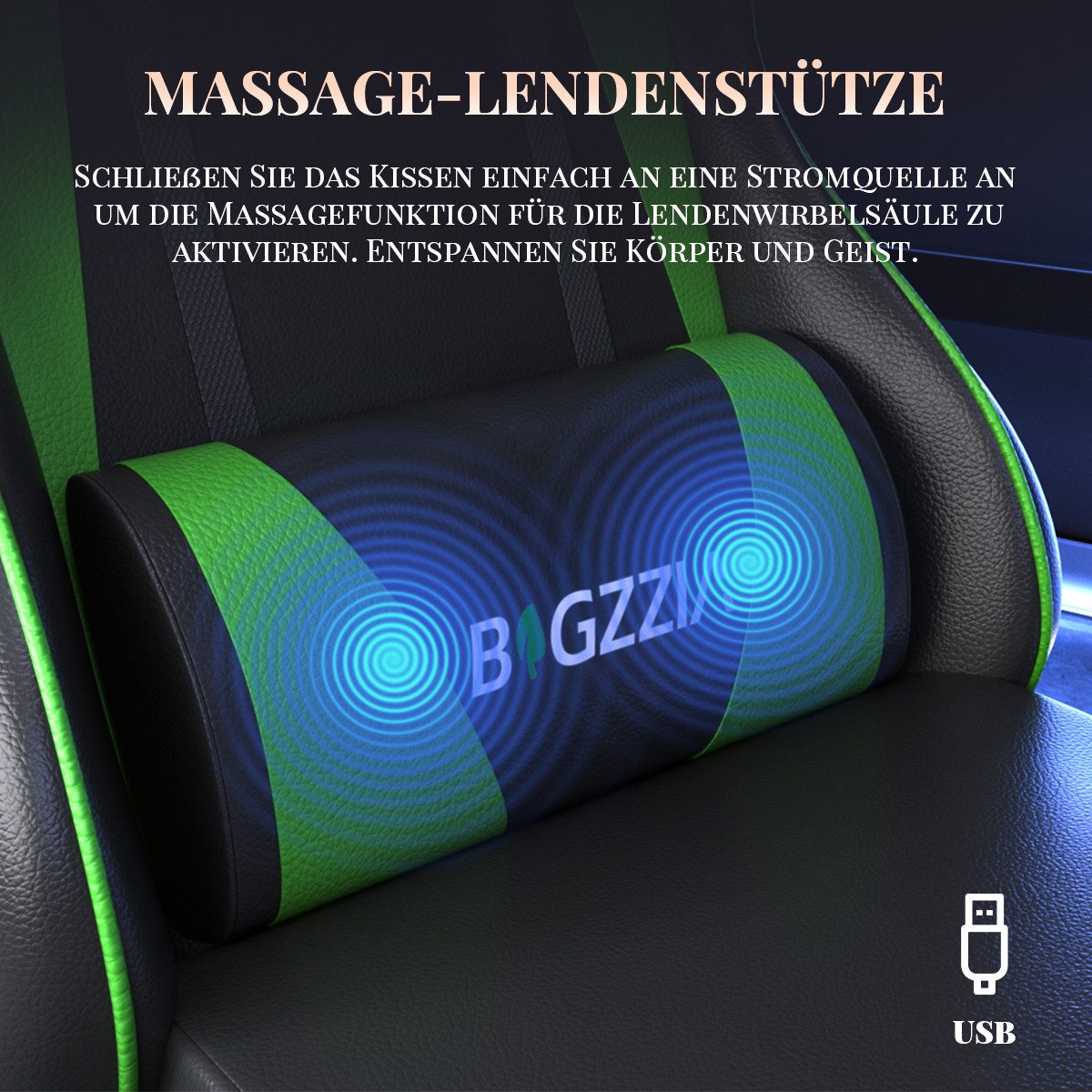 ZAISZE Gaming-Stuhl Schreibtischstuhl, Ergonomischer Bürostuhl mit Massagefunktion (PC Stuhl mit Fußstütze Kopfstütze Lendenkissen), Höhenverstellung Neigung 90°- 135°, für Gaming Arbeit Entspannung