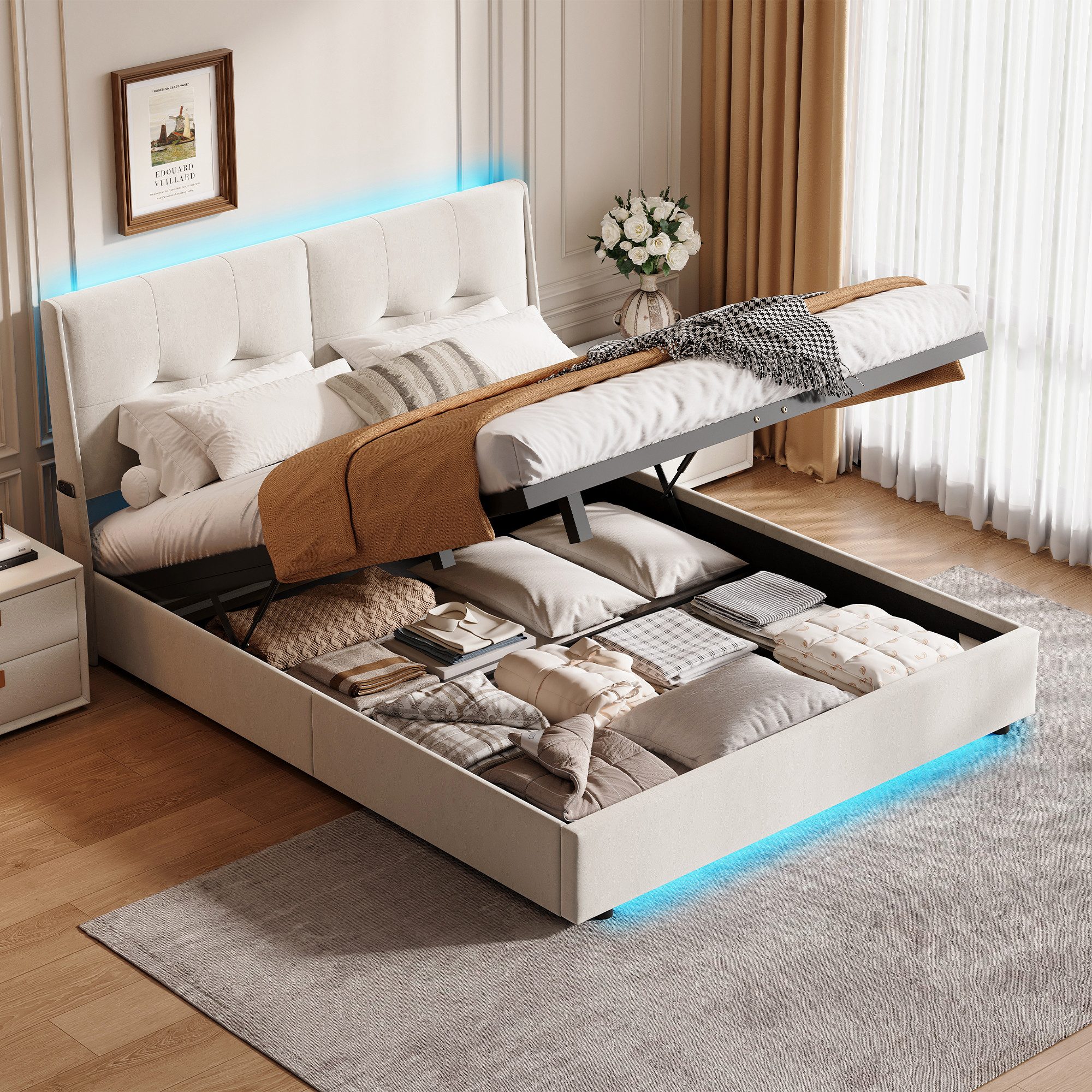 Furnishings Home Polsterbett Stauraumbett Doppelbett LED, günstig online kaufen