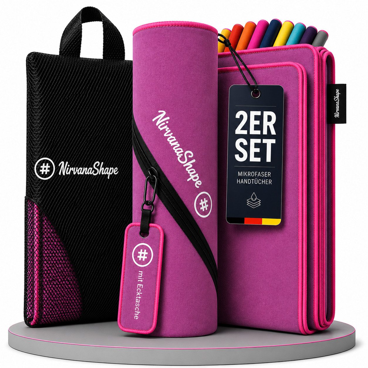NirvanaShape Reisehandtuch Mikrofaser Handtücher Set, Badehandtuch, Reisehandtuch, Strandtuch, Ecktasche mit Reißverschluss, saugfähig, leicht, schnelltrocknend