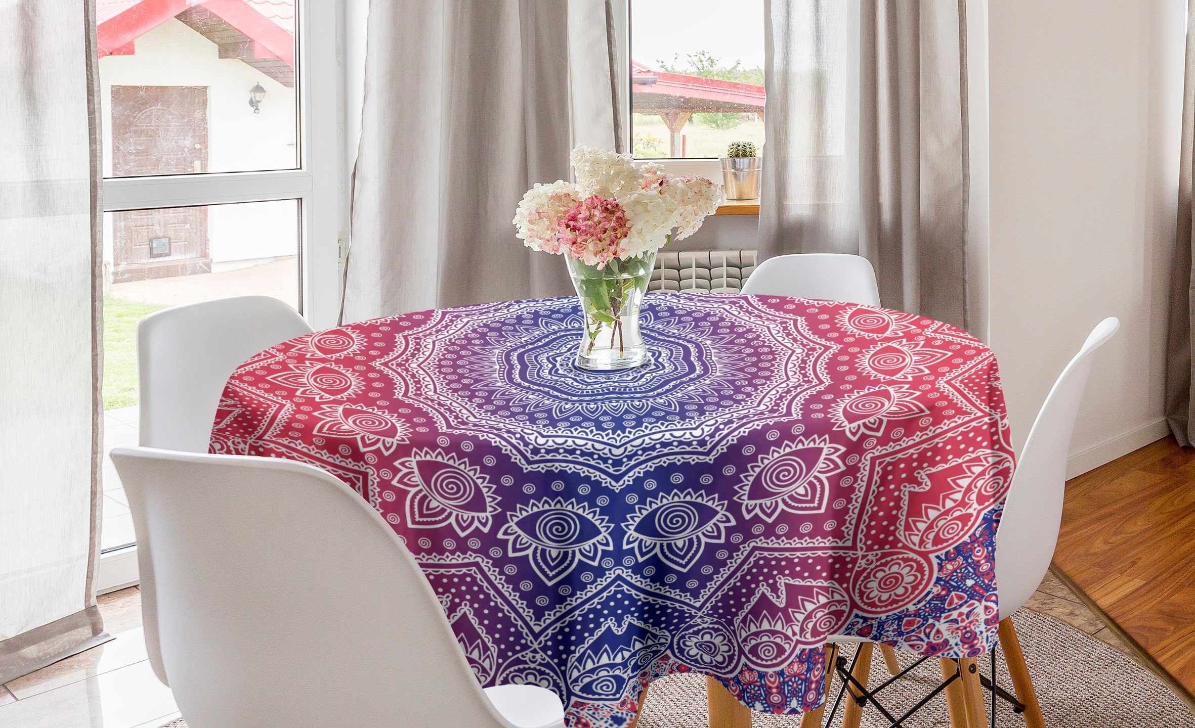 Abakuhaus Tischdecke Kreis Tischdecke Abdeckung für Esszimmer Küche Dekoration, Mandala Hippie Ombre Boho Asian