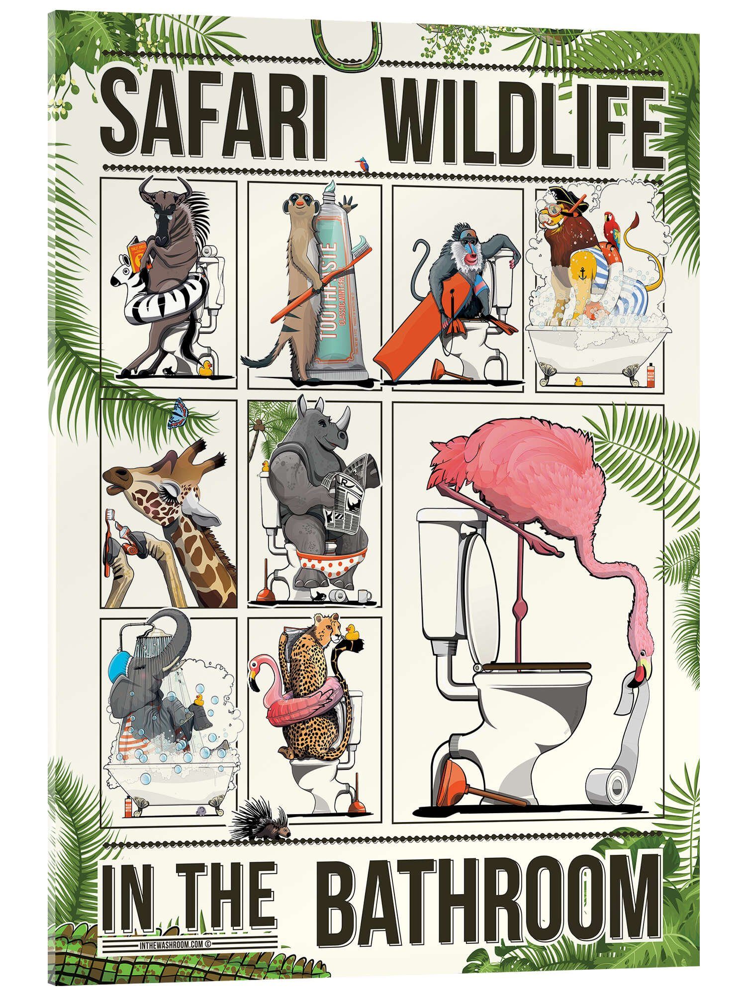 Posterlounge Acrylglasbild Wyatt9, Safaritiere im Badezimmer II, Badezimmer Illustration