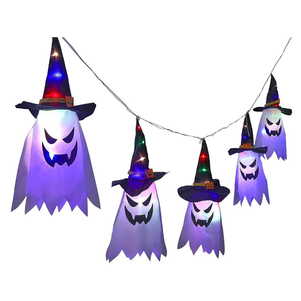 Merry 2024 Hängedekoration Halloween Deko Lichter Geister Hexenhut Halloween Lichterkette LED (1 St), Batteriebetriebene,für Halloween Garten,Hof,Zuhause,Baum Dekorationen