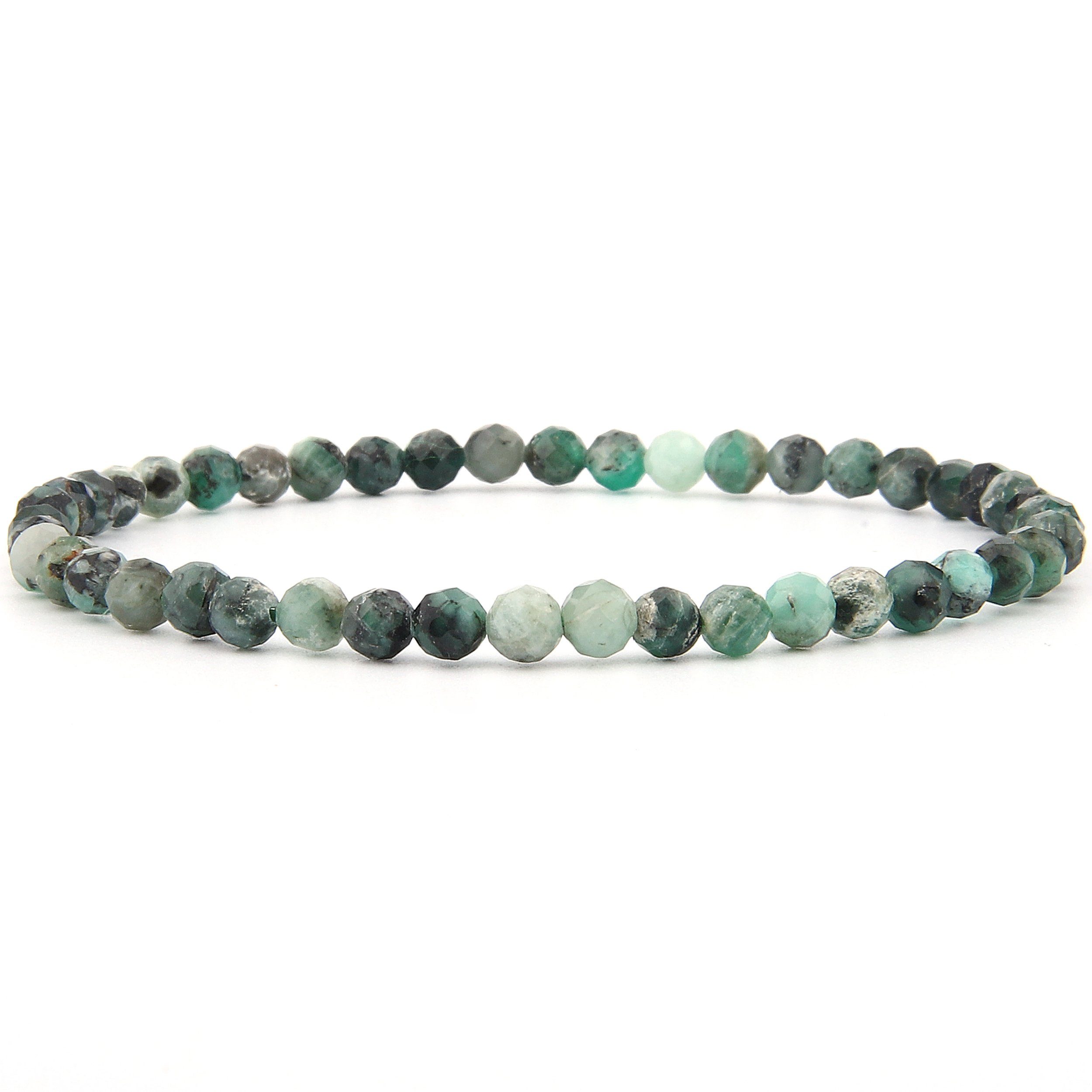 Vascavi Armband facettiert Smaragd Emerald Edelstein, Made in Germany, Naturstein, Chakrastein, 4 mm, Perlenarmband