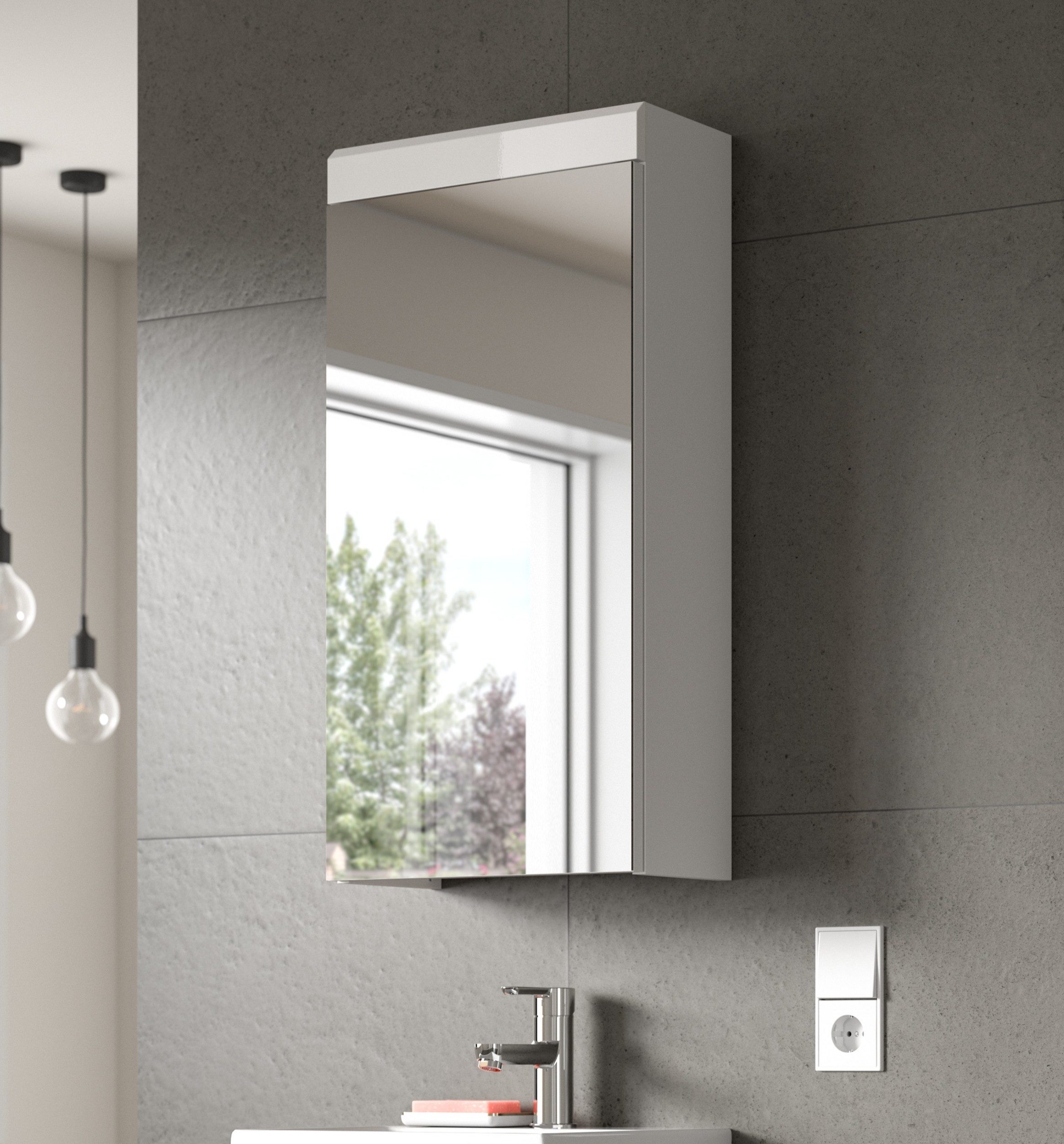welltime Badezimmerspiegelschrank SIENA, Breite 40 cm, 1 Spiegeltür, 2 Einlegeböden, 3 Fächer (TOPSELLER!, Türanschlag wechselbar) Badmöbel, Badschrank, Schrank, Bad, Spiegel, Hängespiegel, Badspiegel