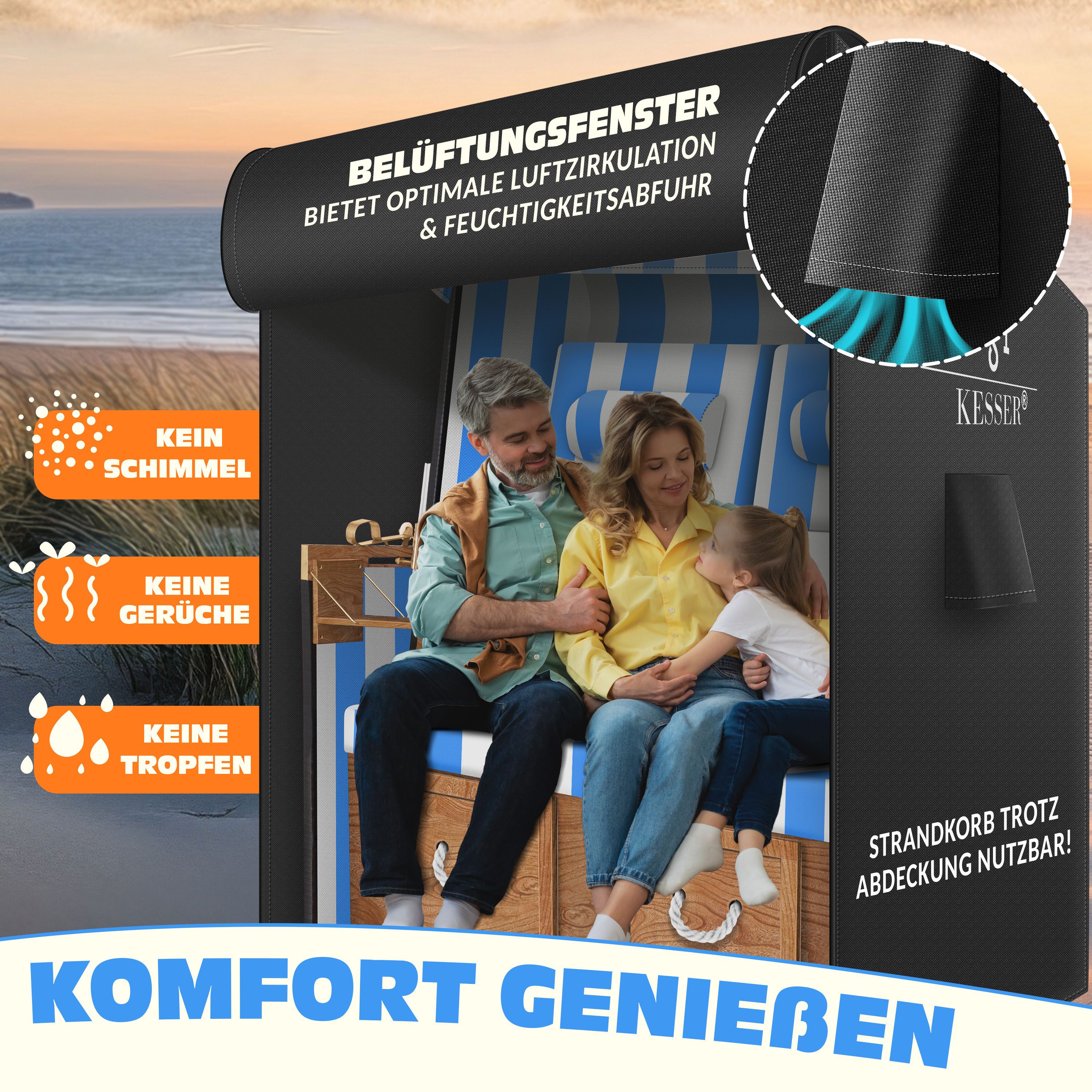 KESSER Strandkorb-Schutzhülle Premium Abdeckung 600D Oxford Gewebe (Strandkorbabdeckung mit Belüftungsöffnungen 175x135x105 cm), UV-Beständige Strandkorbhülle R – Bild 5 von 5