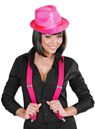 Widdmann Kostüm Hosenträger pink, Mit Metall-Clips und Schnallen zur variablen Größenanpassung