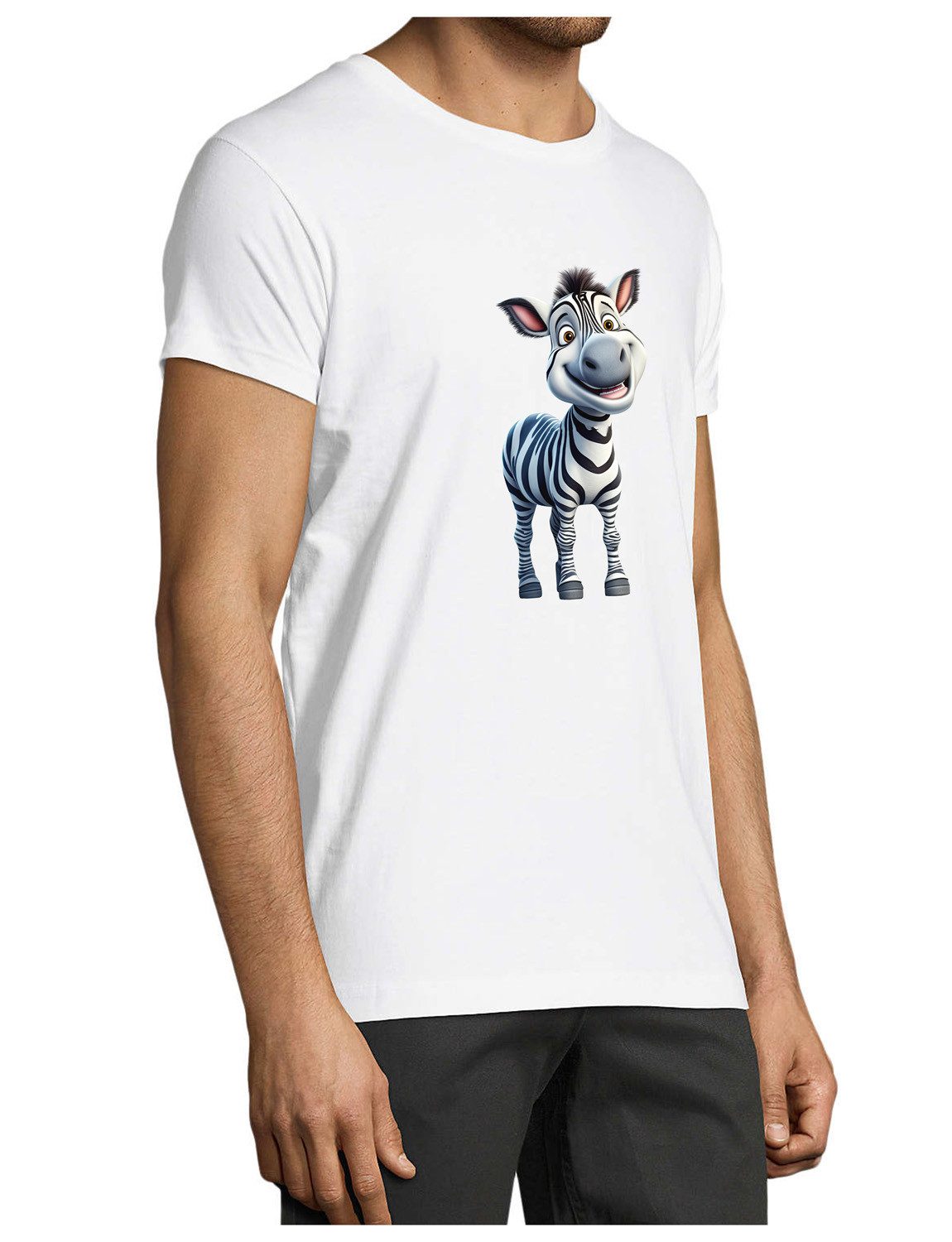 MyDesign24 T-Shirt Herren Print Shirt - Cartoon Zebra Brustprint Baumwollshirt mit Wildtier Aufdruck Regular Fit i280