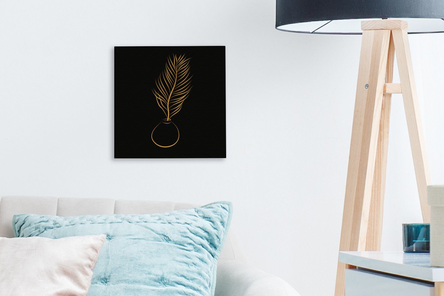 OneMillionCanvasses® für Gold Bilder (1 St), Wohnzimmer Pflanze - - Strichzeichnung, Schwarz - Leinwand Leinwandbild Schlafzimmer