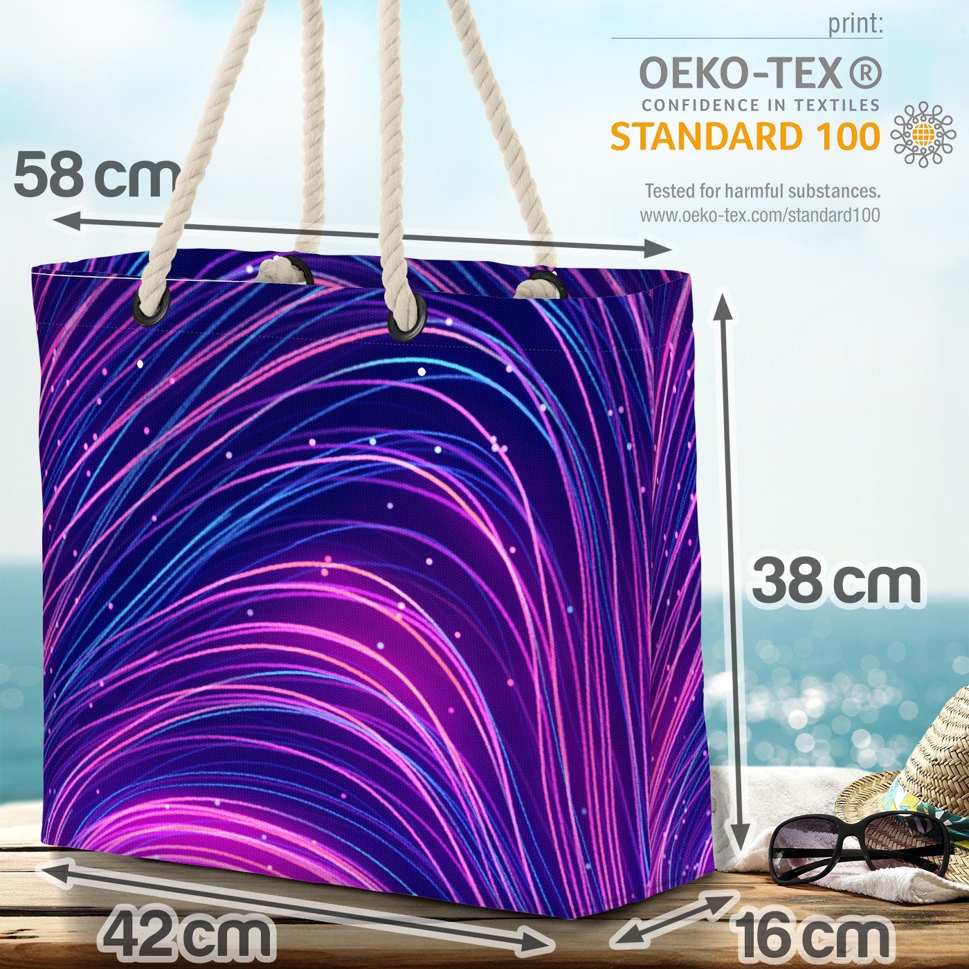 futuristisch Bag licht modern web Beach Strandtasche digital geometrisch (1-tlg), Linie Lights Rave VOID