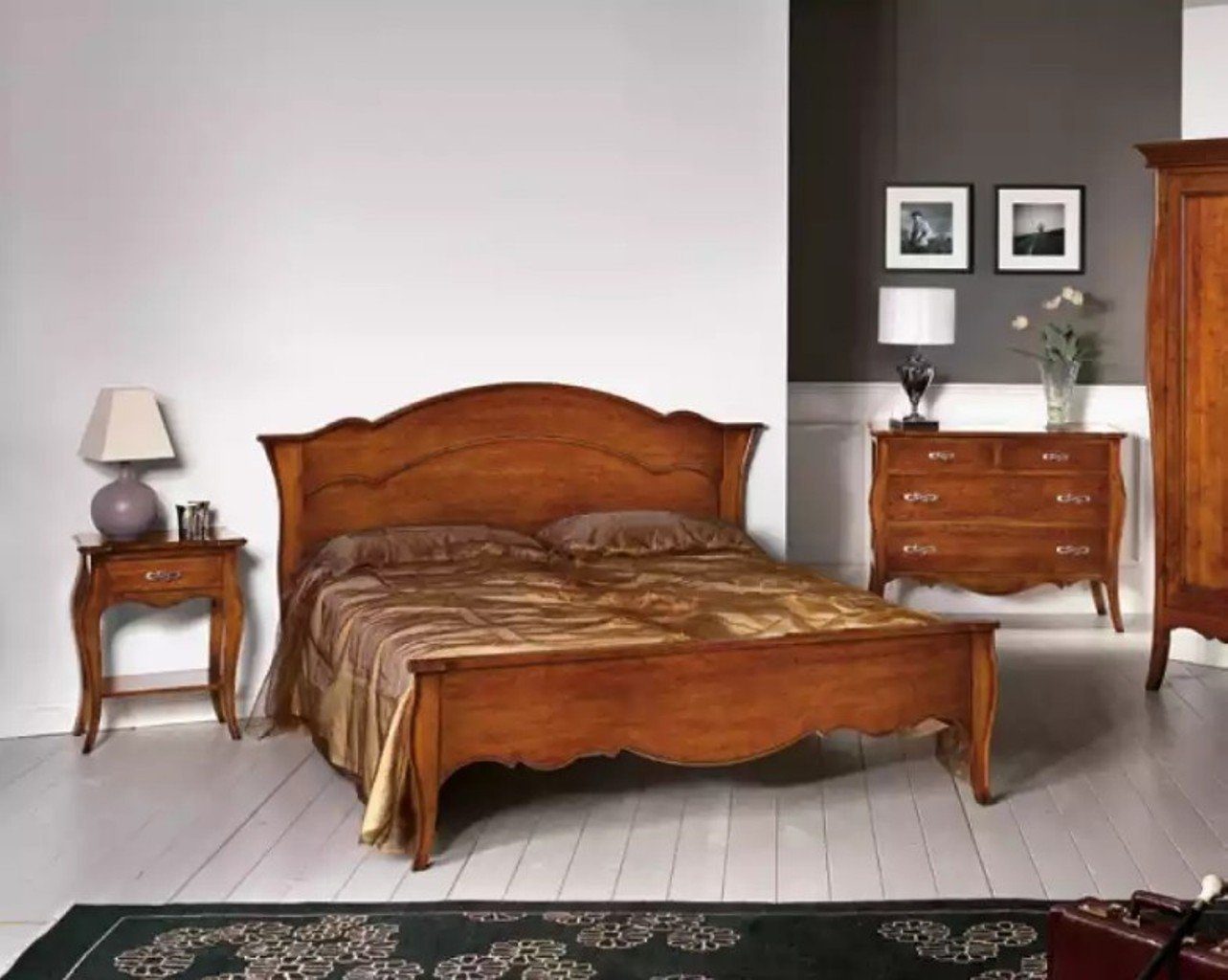 JVmoebel Schlafzimmer-Set Set Schlafzimmer Holz Nachttisch Klassischer Bett Luxus Möbel, (2-St., 1x Bett + 1x Nachttisch ohne Kommode), Made in Europa