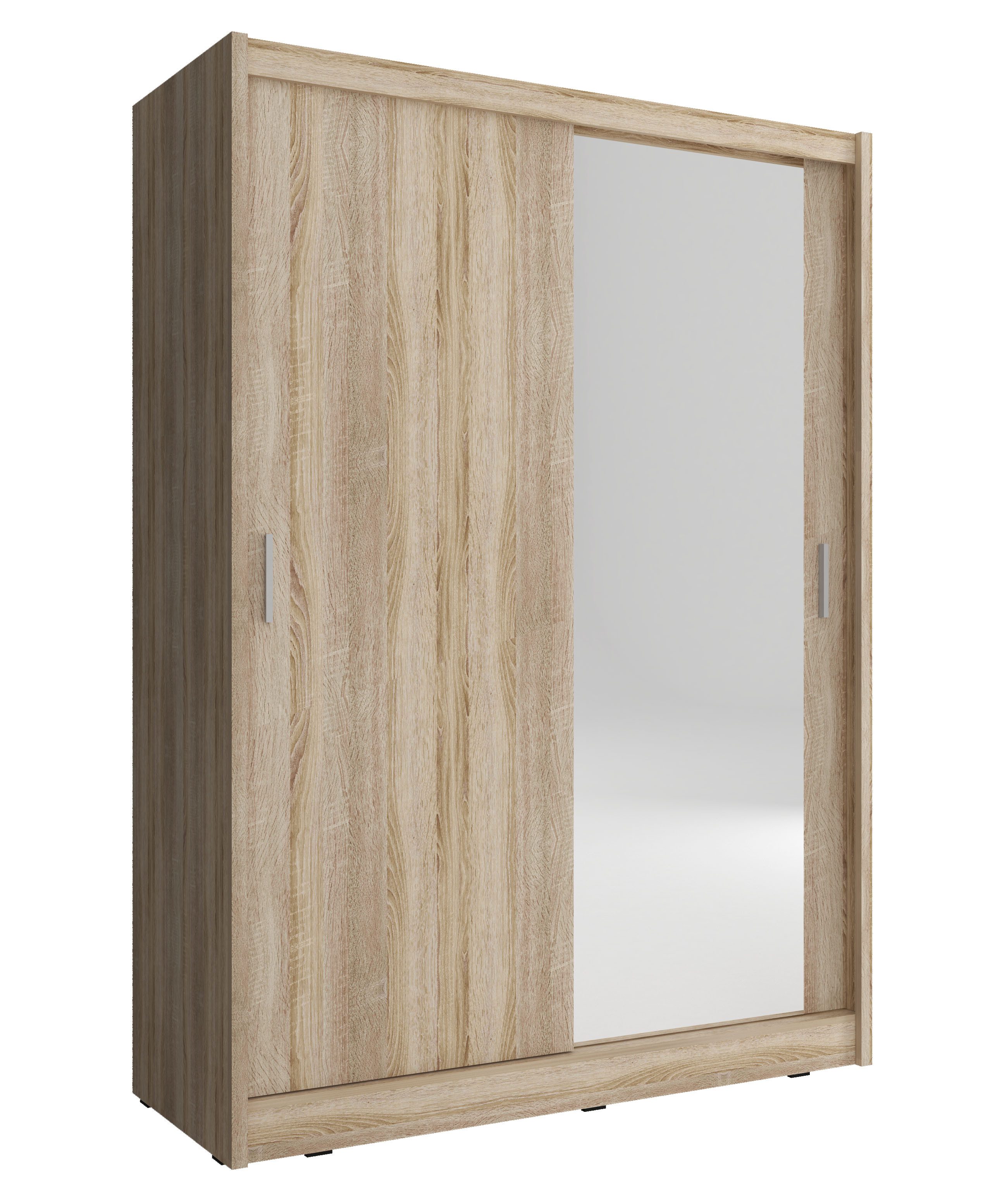 MOEBLO Kleiderschrank Borneo A1 (Wohnzimmerschrank 2-türig Schrank Gaderobe Schiebtüren, mit Spiegel Schwebetürenschrank mit Einlegeböden und Kleiderstange) (BxHxT): 130x200x60cm