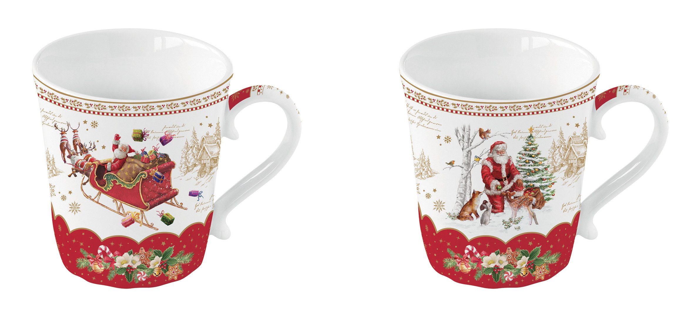 EasyLife Tasse Christmas Memories, Porzellan, Spülmaschinengeeignet, Weiß, Weihnachtsmann, H: 10cm