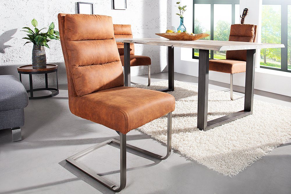 riess-ambiente Консоль COMFORT vintage hellbraun / silber, Esszimmer · Microfaser · Edelstahl · Industrial Design