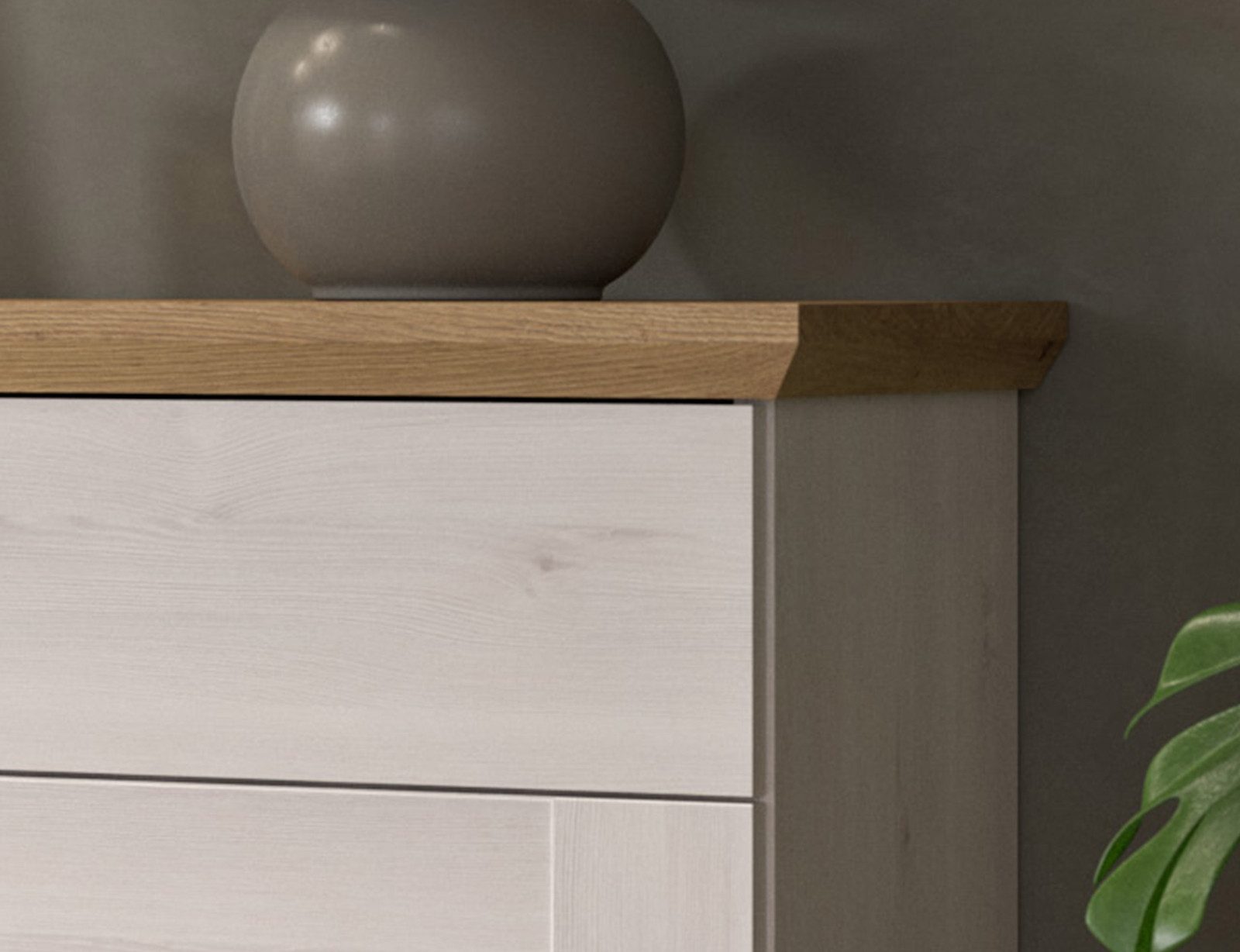 Inn.Furn Sideboard Mirano (in Weiß Lärche und Eiche Artisan Landhaus, 3-türige Kommode 137 x 92 cm), mit 6 Fächern und Schubkasten – Bild 3 von 5