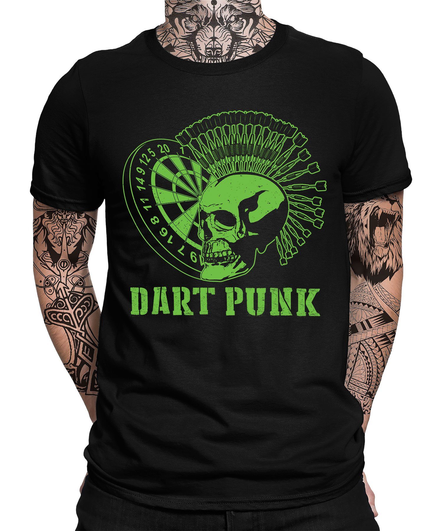 Schwarz Kurzarmshirt Dart Dartpfeil - T-Shirt Punk Quattro Formatee Dartscheibe (1-tlg) Dartspieler Herren Dart