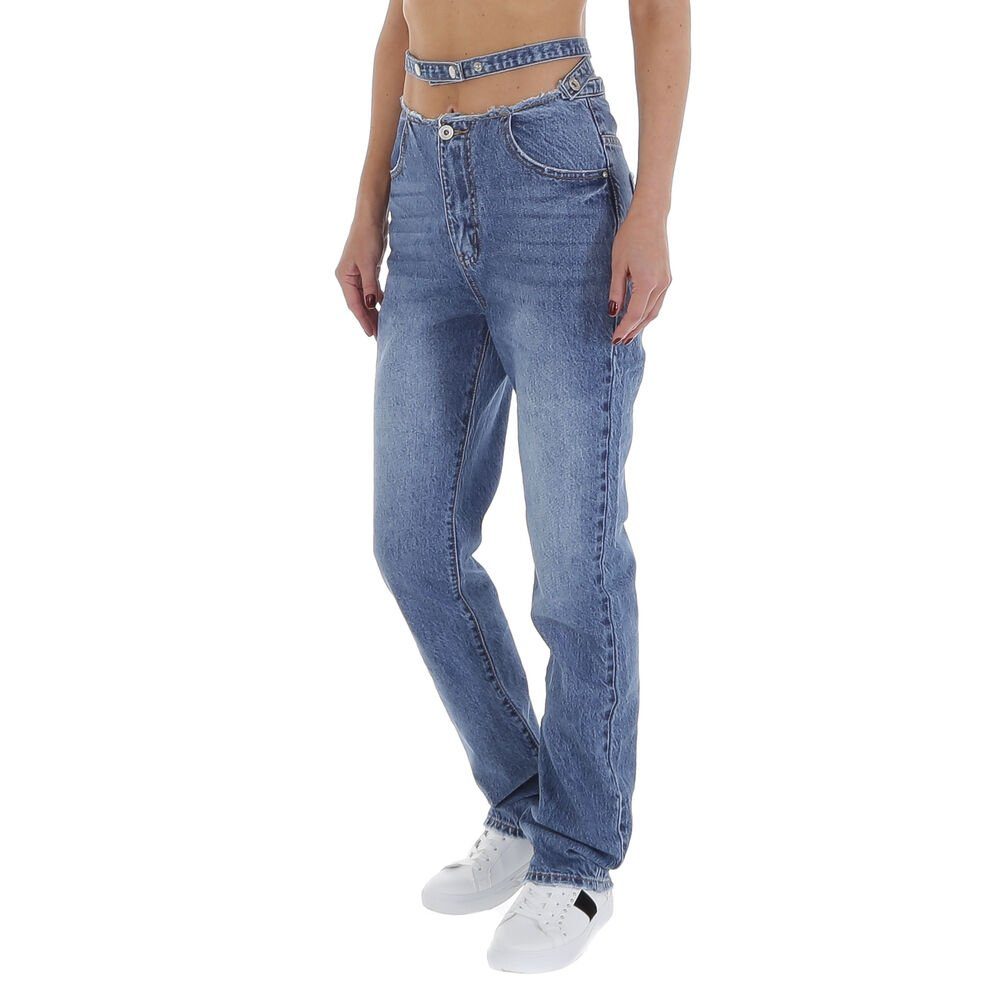 Ital-Design High-waist-Jeans Damen Freizeit Jeans Used-Look Blau High in Waist