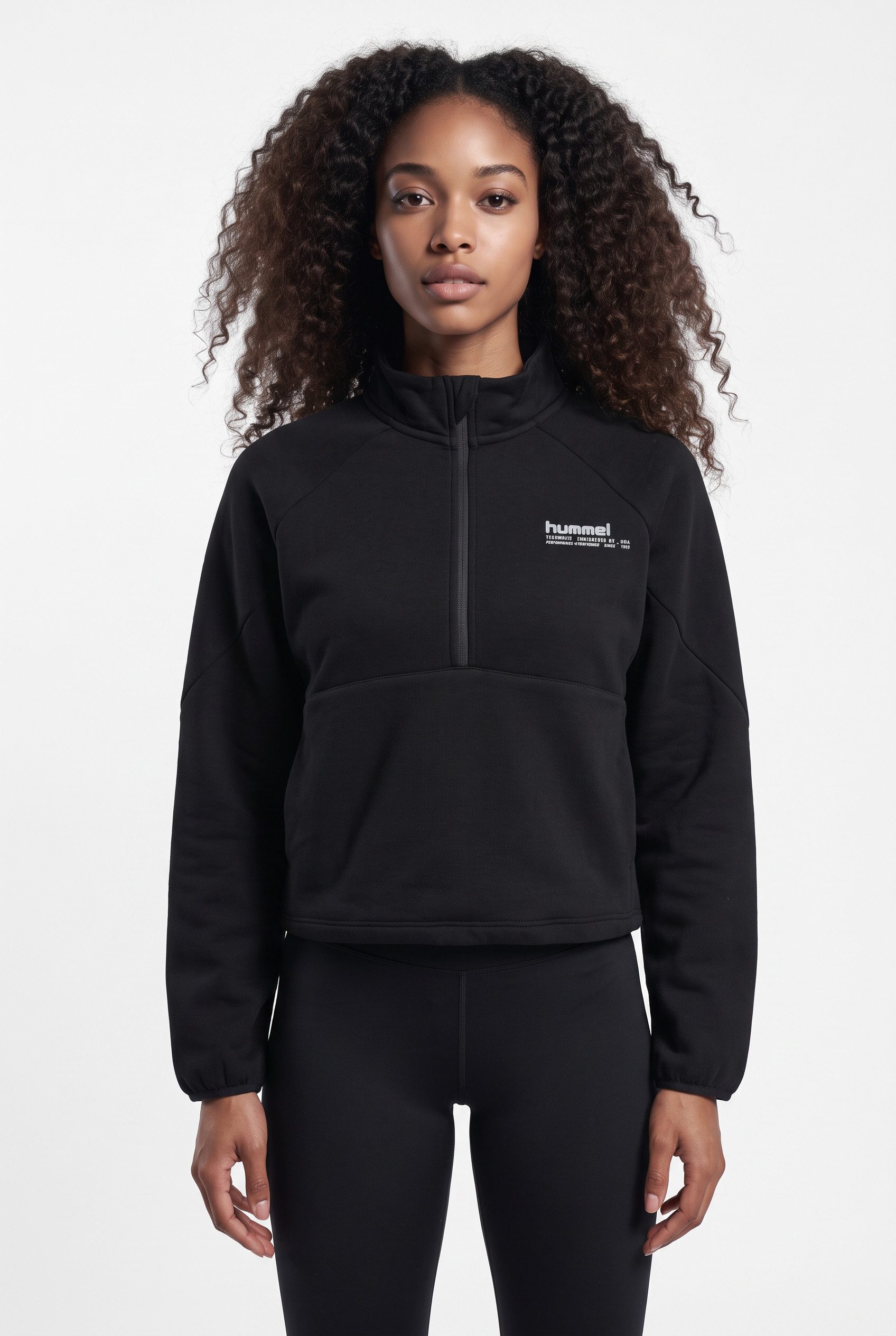 hummel Sweater HMLTECH FLEECE WOMEN BOXY HALF ZIP mit reflektierenden Logodetails, aus Baumwolle, Polyester und Elasthan