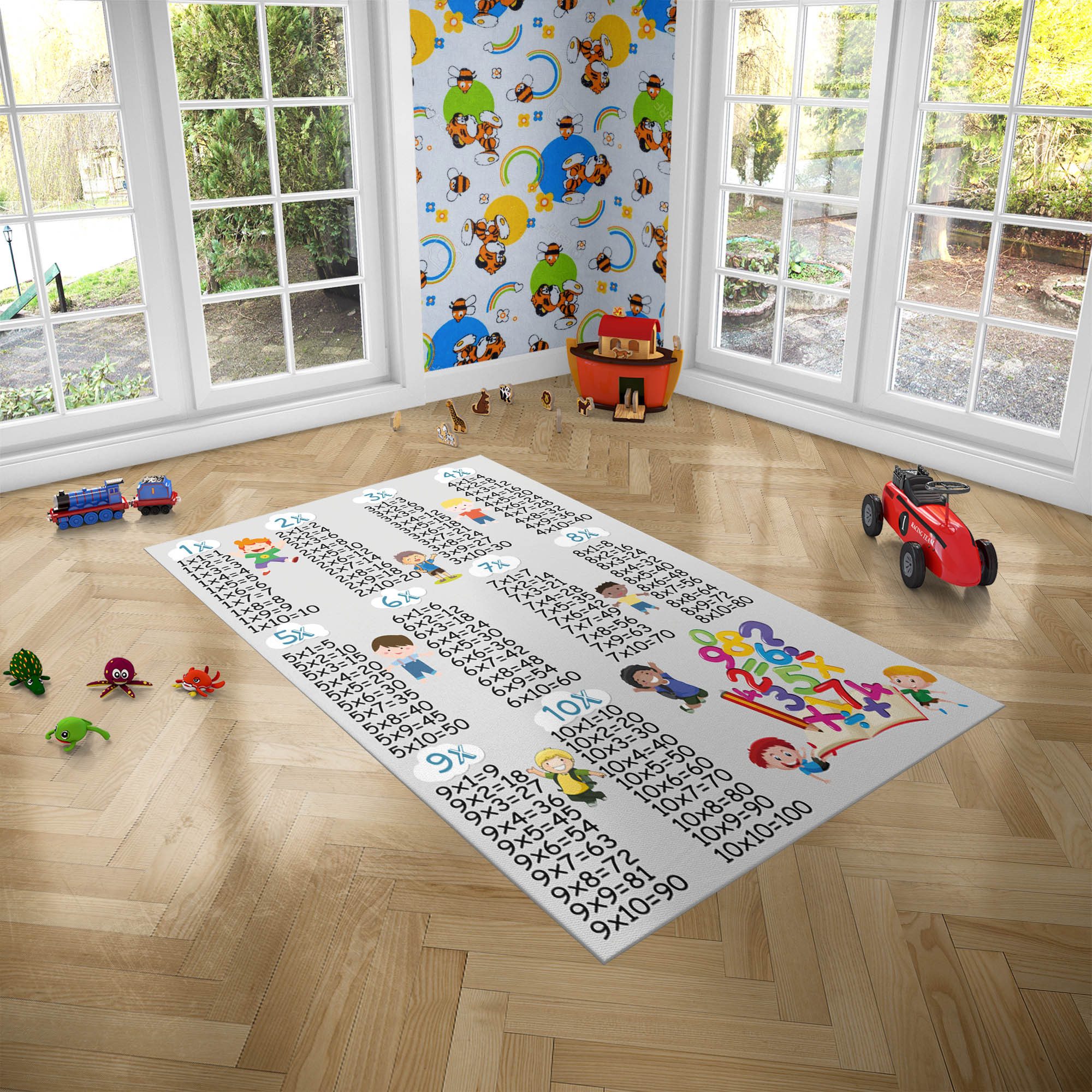 Jungengel Teppich Kinderteppich Einmaleins – Lernteppich mit bunter Malrech günstig online kaufen