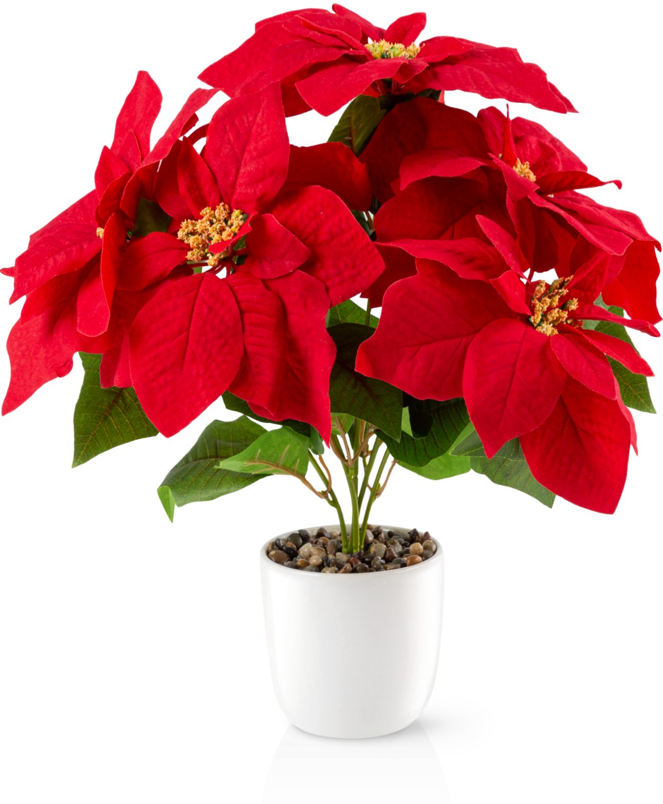 Winterliche Kunstpflanze Weihnachtsstern künstlich, Künstlicher Weihnachtsstern in Keramiktopf Weihnachtsblumen, PASCH, Hochglanz-Keramik