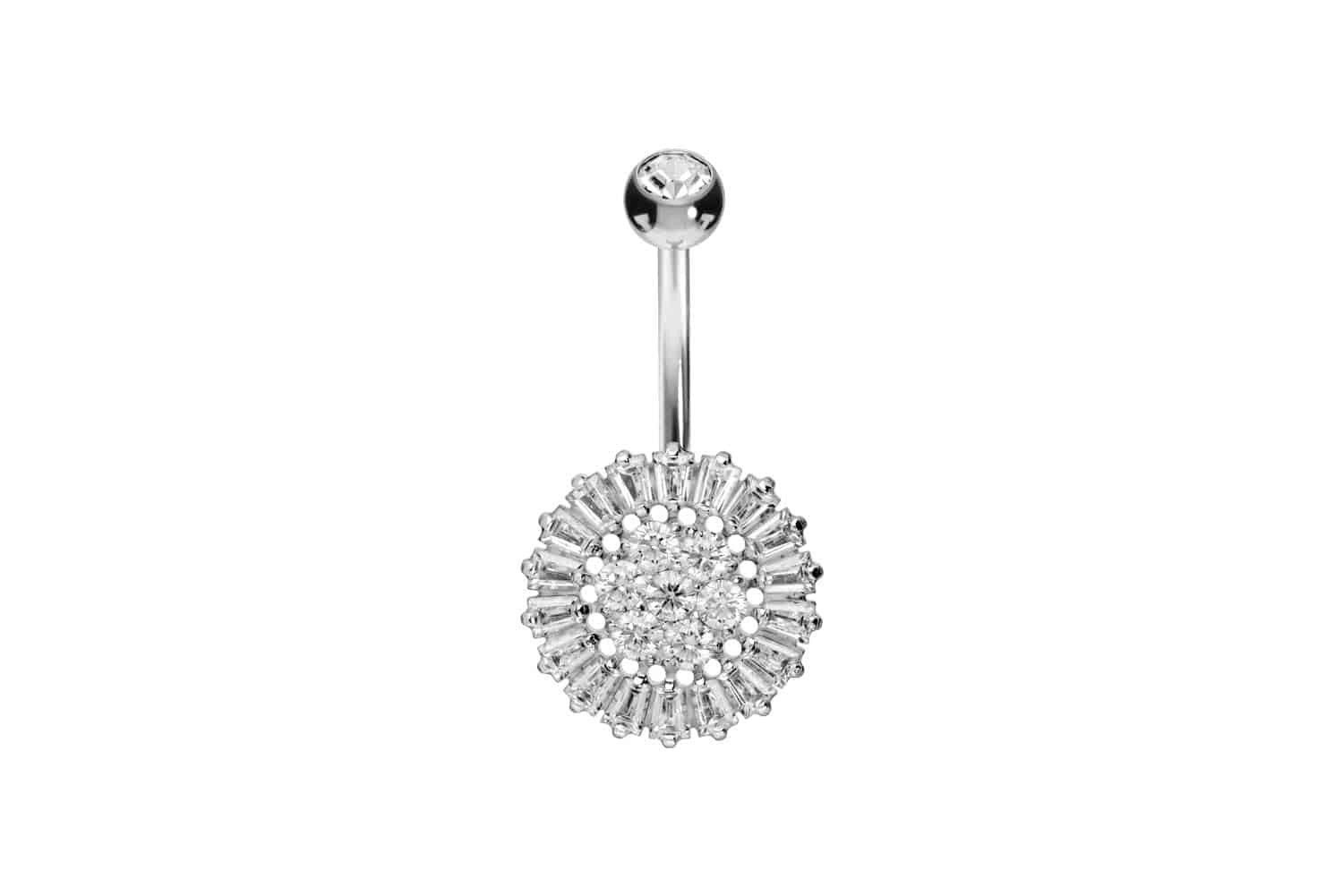 PIERCINGLINE Bauchnabelpiercing Titan Bananabell mit Innengewinde KRISTALLBLUME + KRISTALLKREIS (Bananabells, 1-tlg)