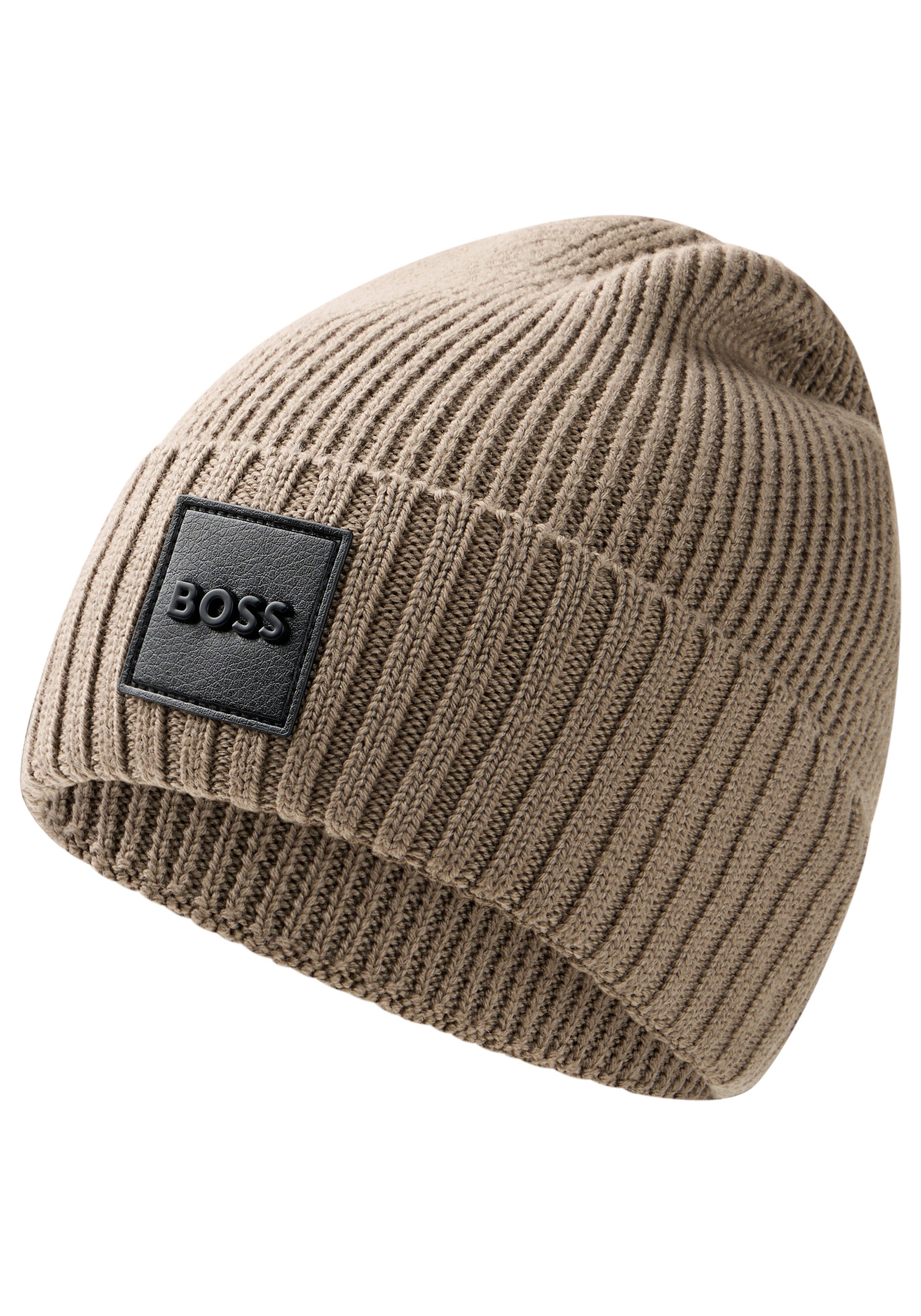 BOSS Beanie Flavio aus Wolle in Rippenstrick, unisex