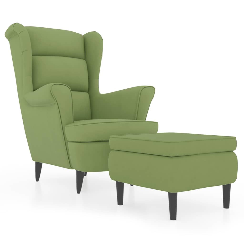 furnicato Sessel Ohrensessel mit Hocker Hellgrün Samt (1-St)