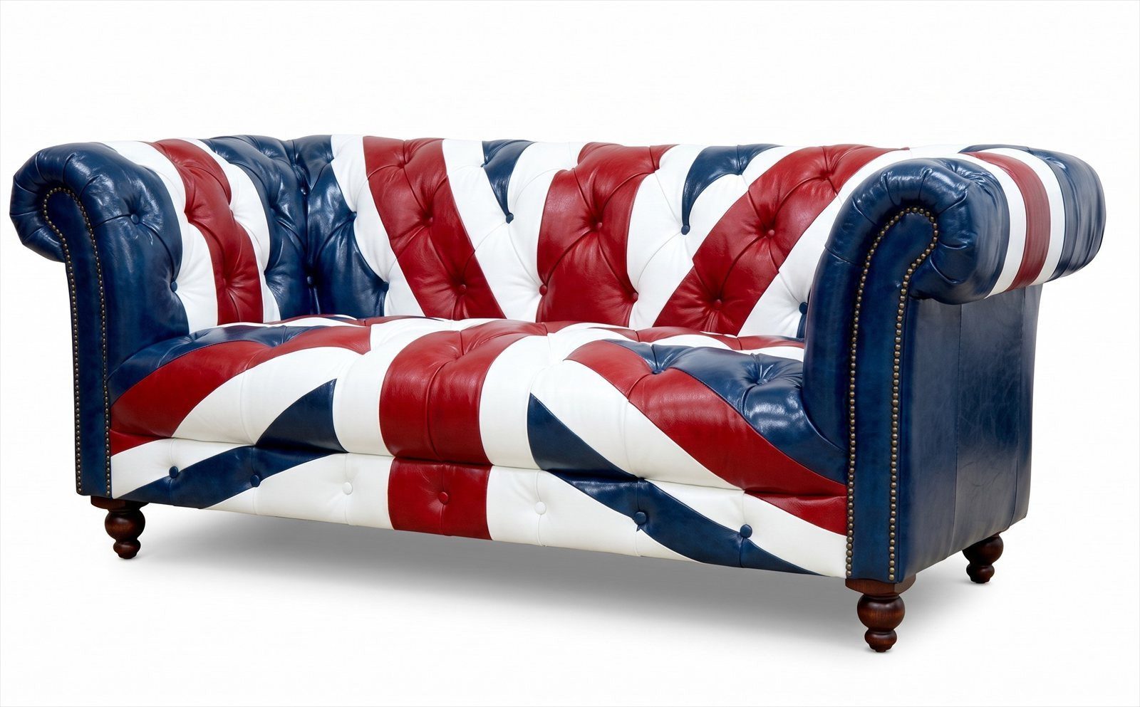 JVmoebel Chesterfield-Sofa Chesterfield 3-Sitzer Sofa Union Jack Leder British Vintage Dunkelblau, 1 Teile, Britische Flagge Design